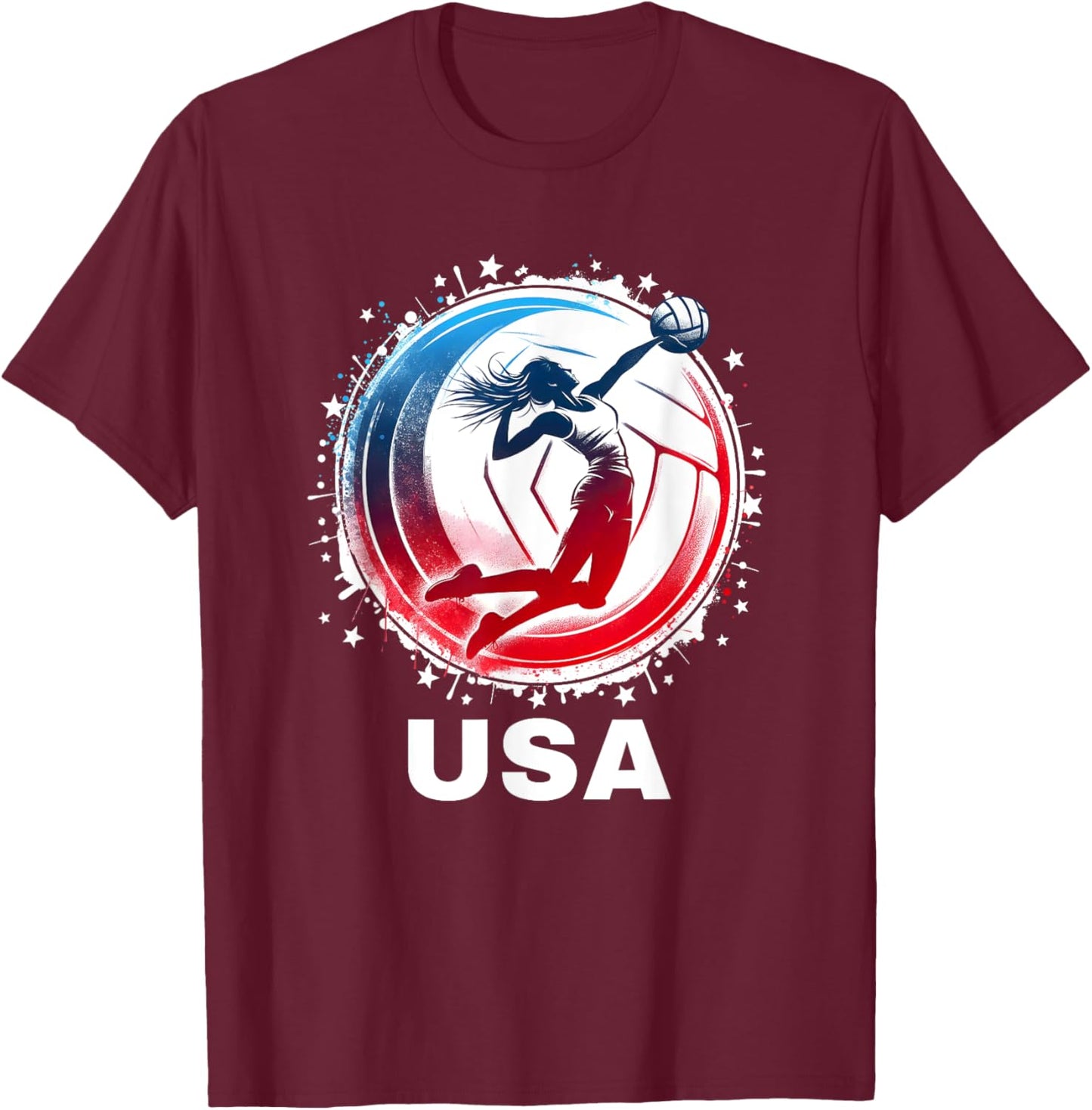 Volleyball USA Team Men Women Kids Volleyball Apparel USA T-Shirt - T-Shirt | Maroon