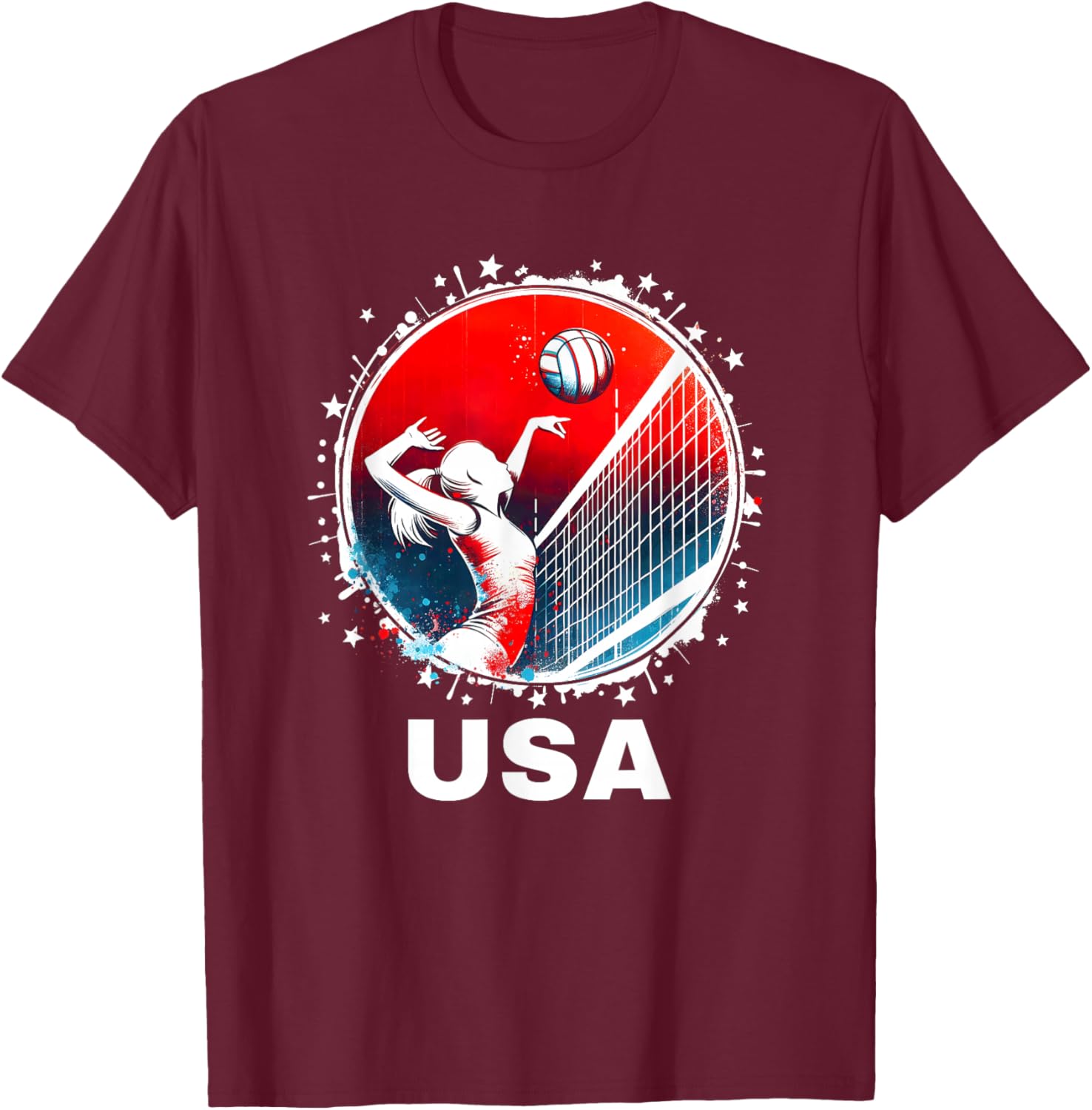 USA Team Volleyball Shirt Volleyball Women Volleyball USA T-Shirt - T-Shirt | Maroon