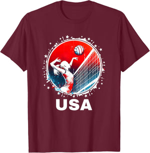 USA Team Volleyball Shirt Volleyball Women Volleyball USA T-Shirt - T-Shirt | Maroon