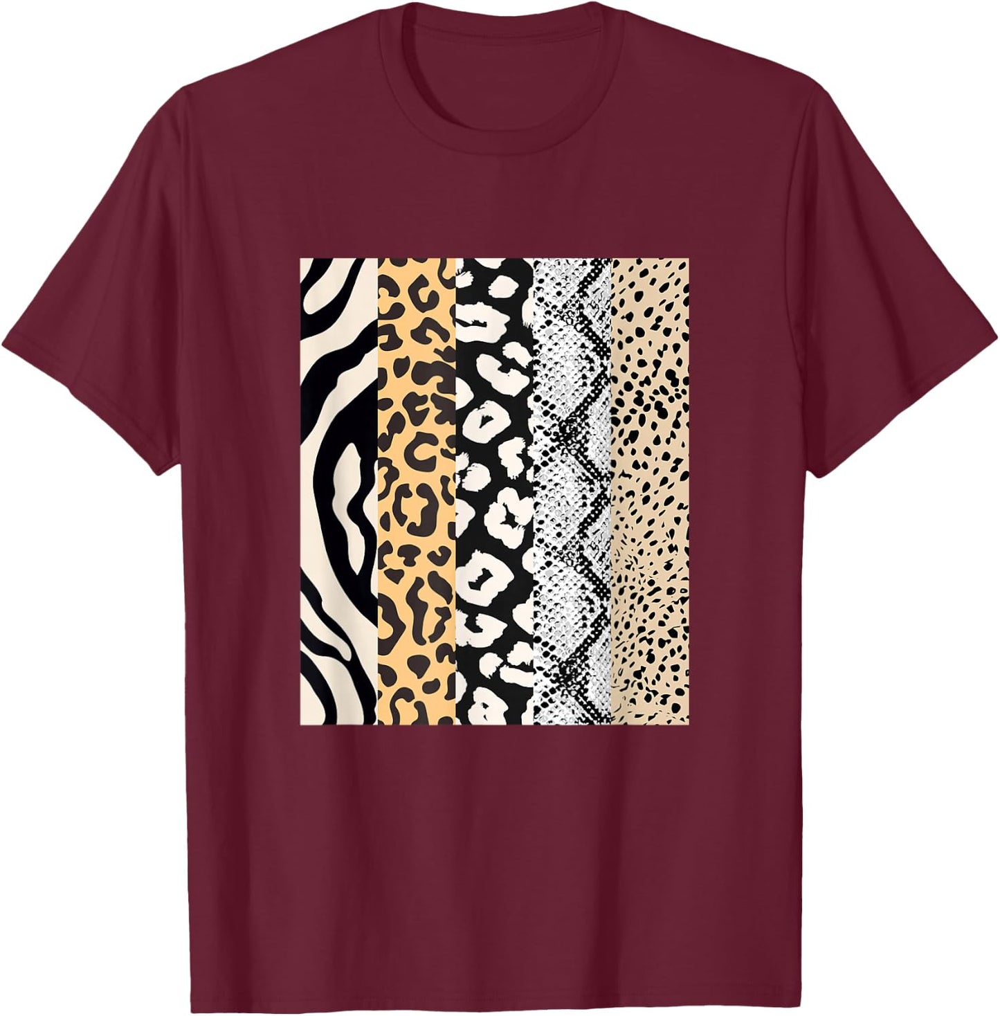 Animal Print Stripes Leopard Cheetah Zebra Tiger Graphic T-Shirt - T-Shirt | Maroon