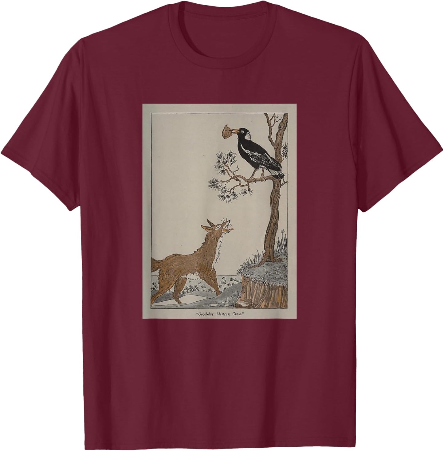 The Fox and The Crow - Aesop's Fables T-Shirt - T-Shirt | Maroon