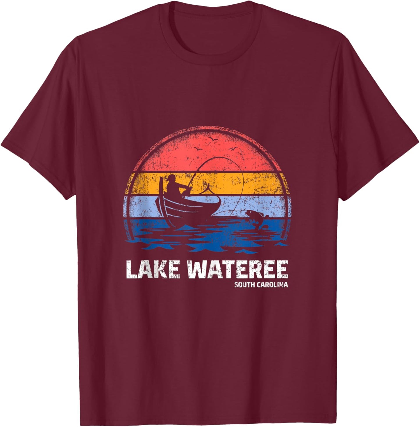 Vintage Retro South Carolina Wateree Lake Summer Fishing T-Shirt - T-Shirt | Maroon