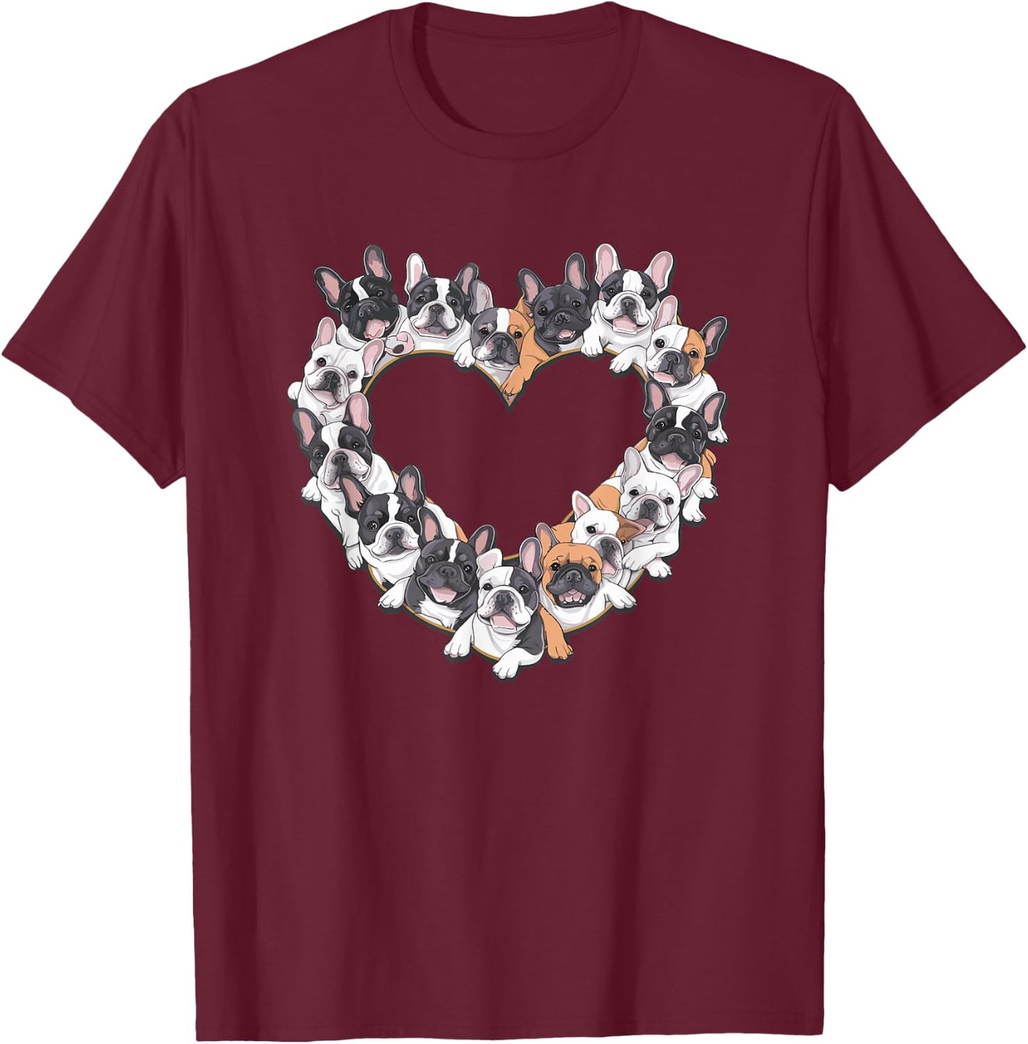 Heart French Bulldog Frenchie Bulldogs T-Shirt - T-Shirt | Maroon