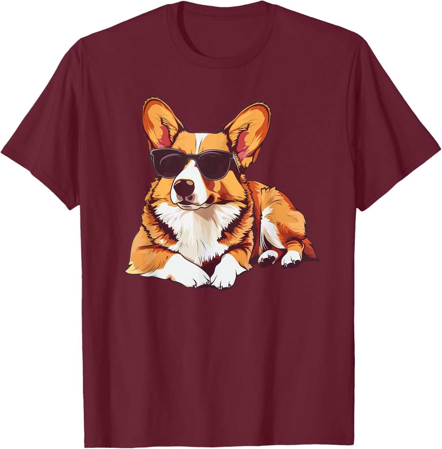 Pembroke Welsh Corgi Dog Sunglasses T-Shirt - T-Shirt | Maroon
