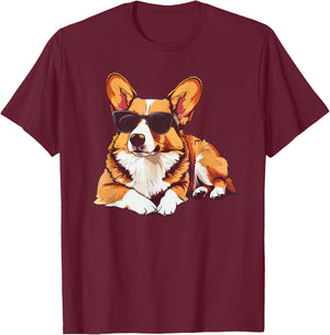 Pembroke Welsh Corgi Dog Sunglasses T-Shirt - T-Shirt | Maroon