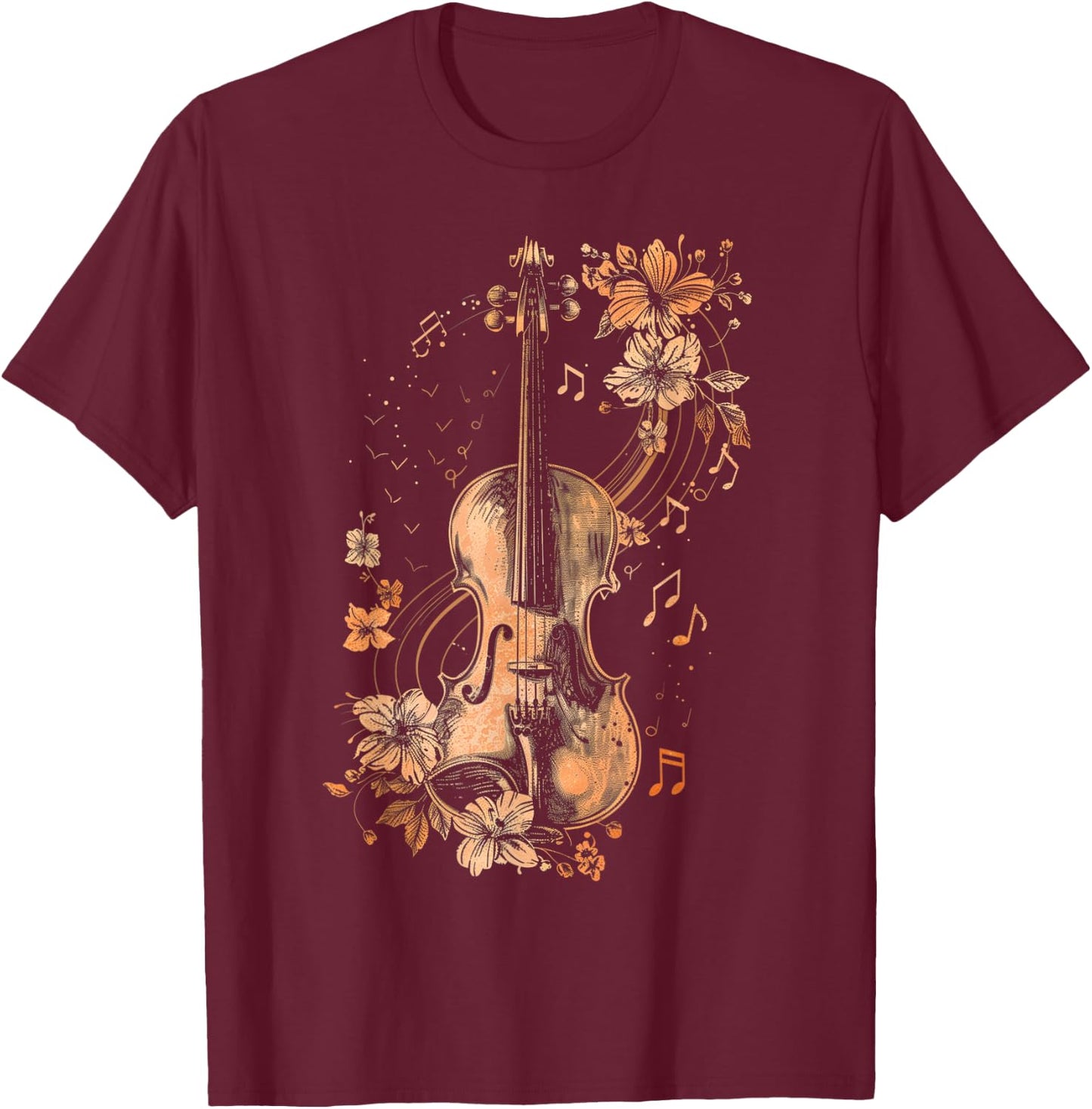 Violin Player Classical Music Notes Orchestra Violinist T-Shirt - T-Shirt | Maroon