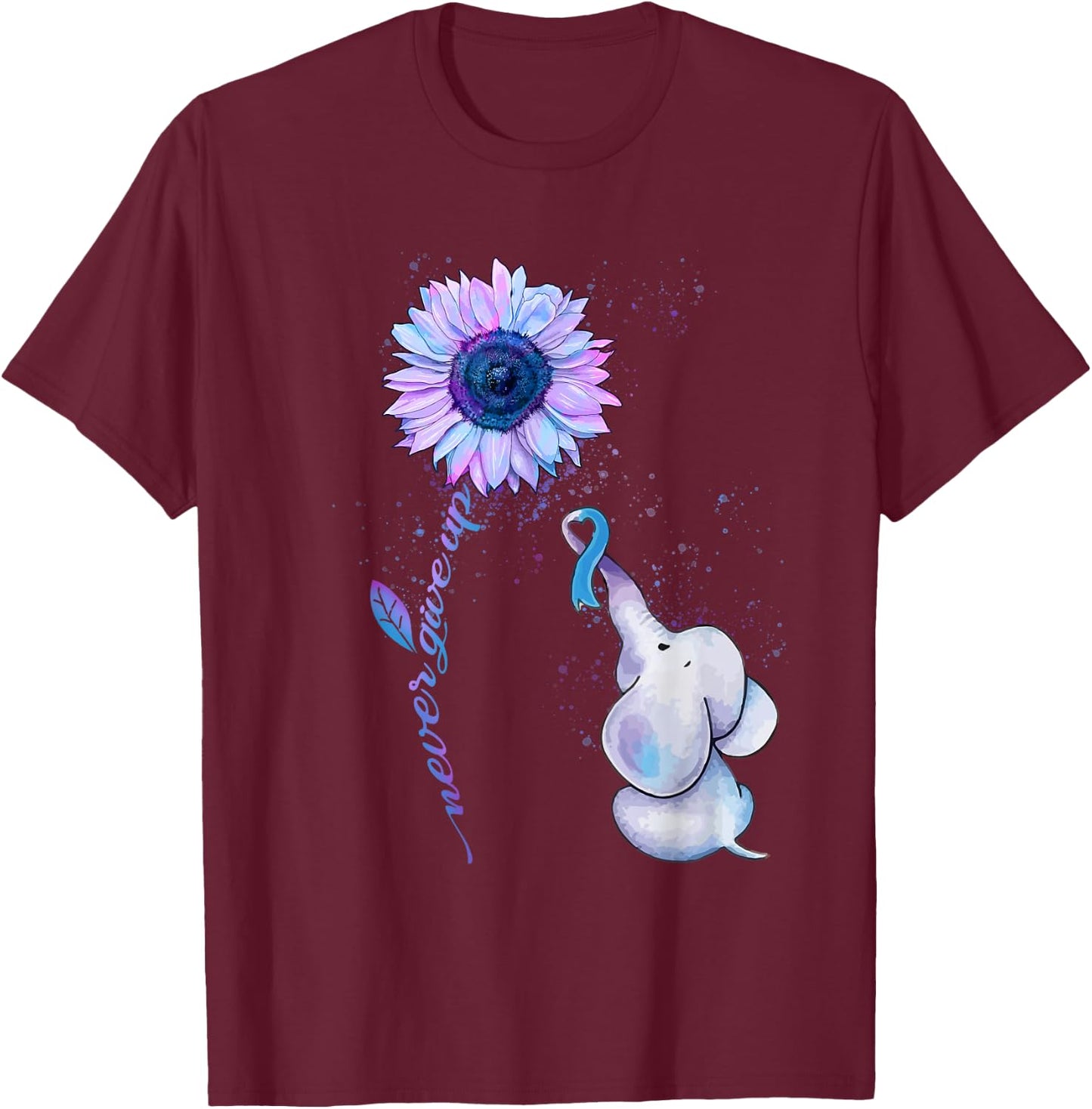 Suicide Prevention Awareness Teal & Purple Ribbon Elephant T-Shirt - T-Shirt | Maroon