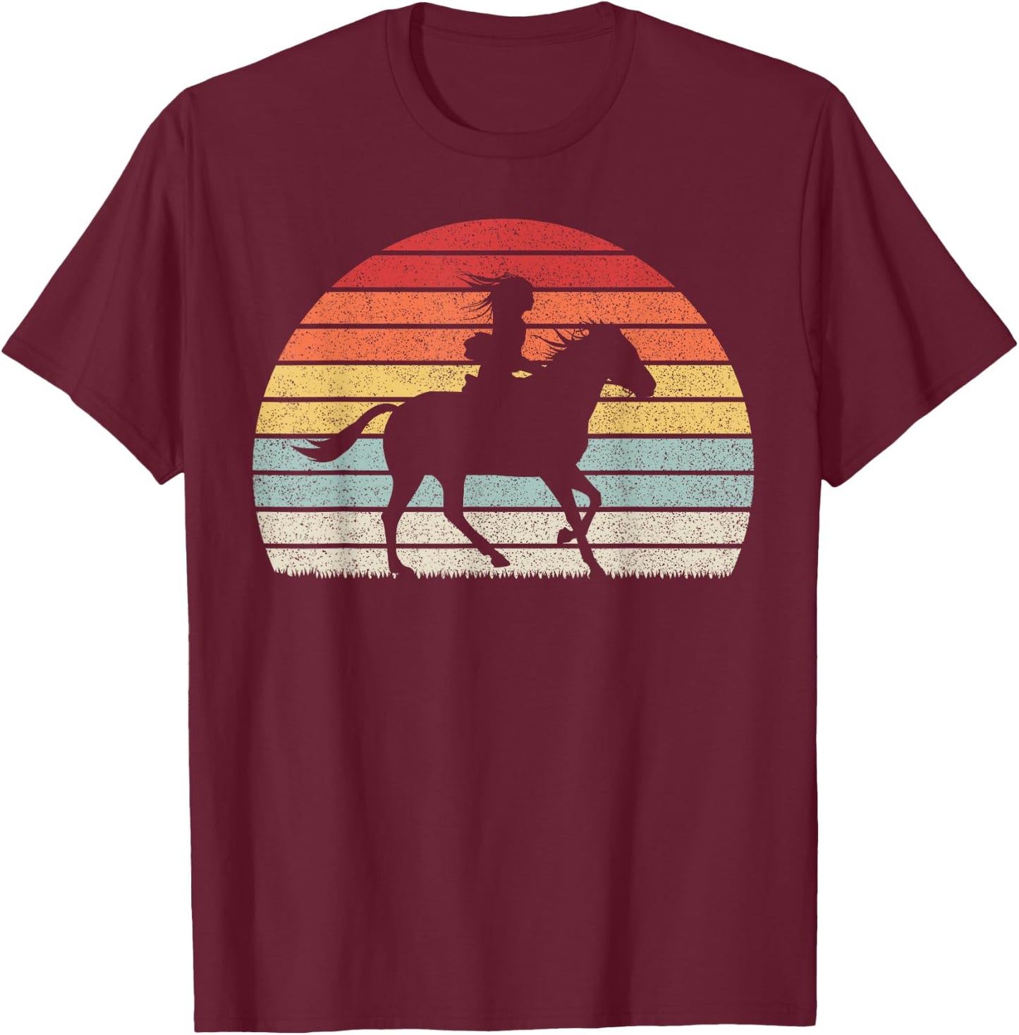 Retro Vintage Girl Horse Riding T-Shirt - T-Shirt | Maroon