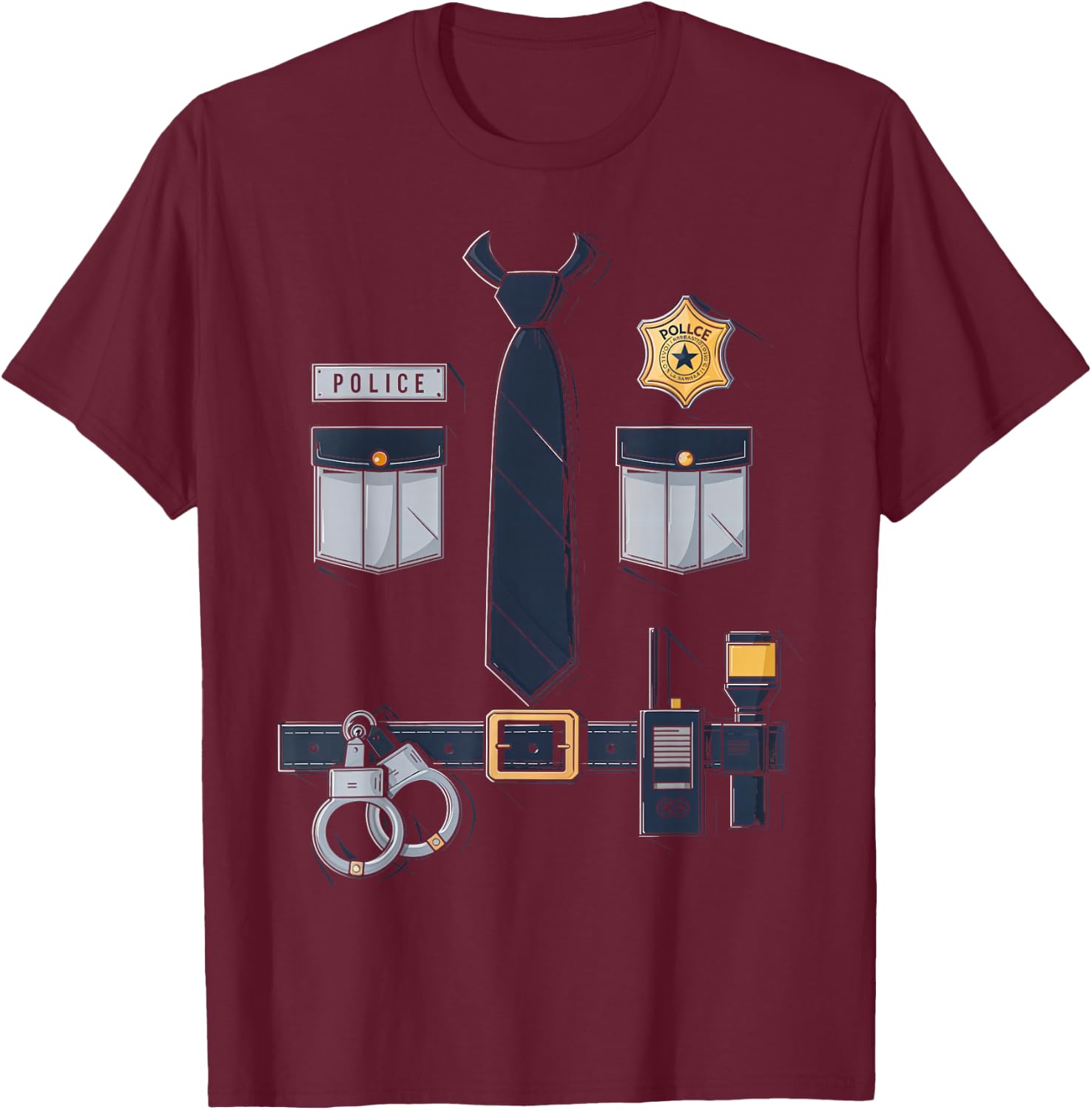 Police Officer Badge Costume Police Gear Cop Costume T-Shirt - T-Shirt | Maroon