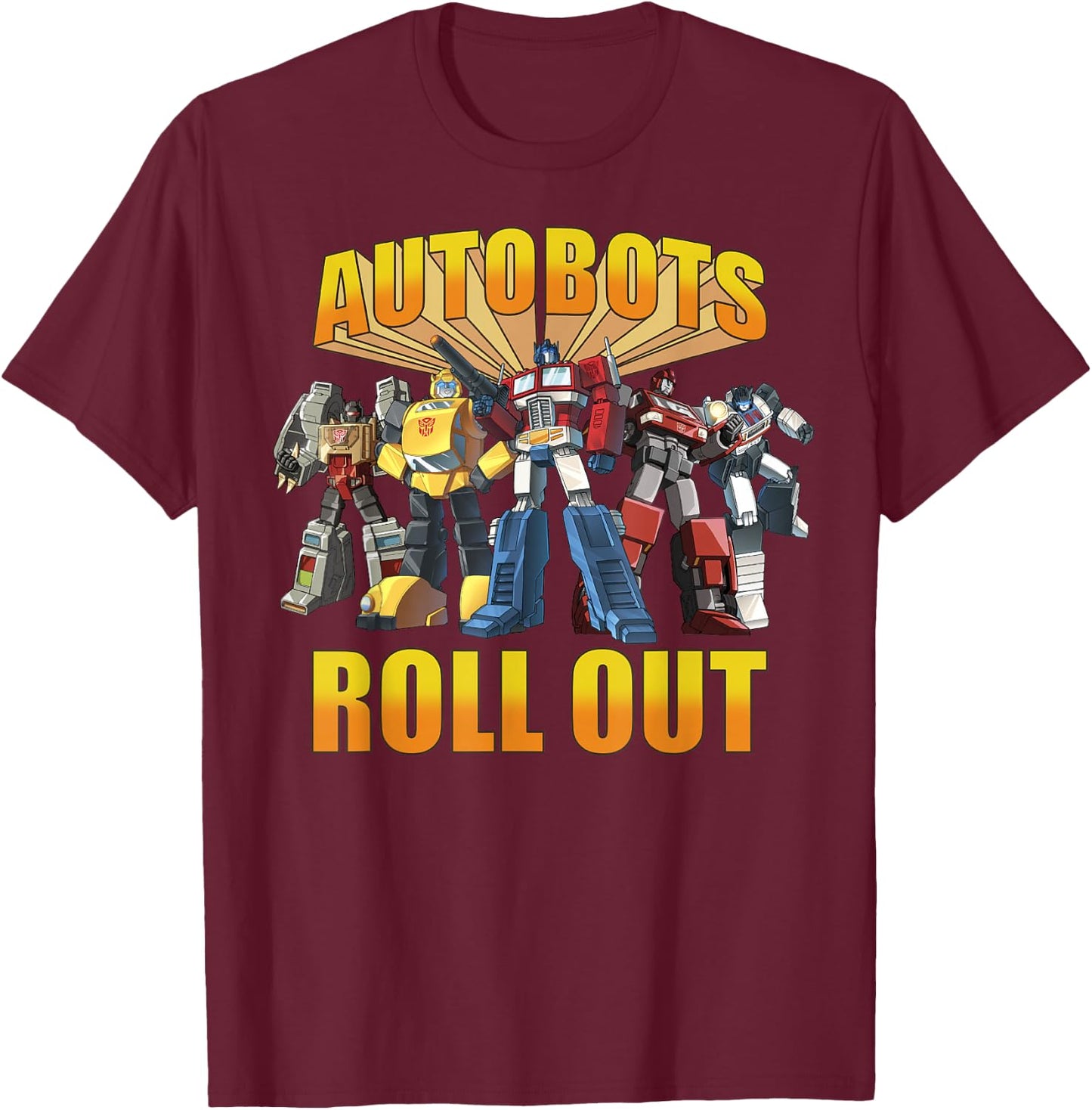 Transformers Retro Autobots Roll Out Group Shot T-Shirt - T-Shirt | Maroon