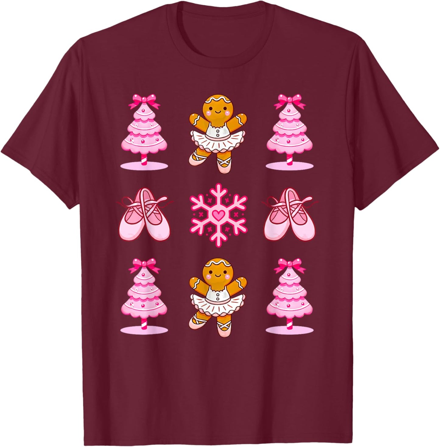 Ballerina Gingerbread Ballet Shoes Dance Teacher Christmas T-Shirt - T-Shirt | Maroon