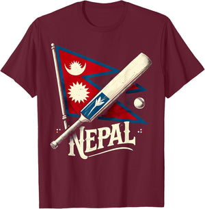 Nepal Cricket Jersey 2024, Cricket Flag of Nepal Team T-Shirt - T-Shirt | Maroon