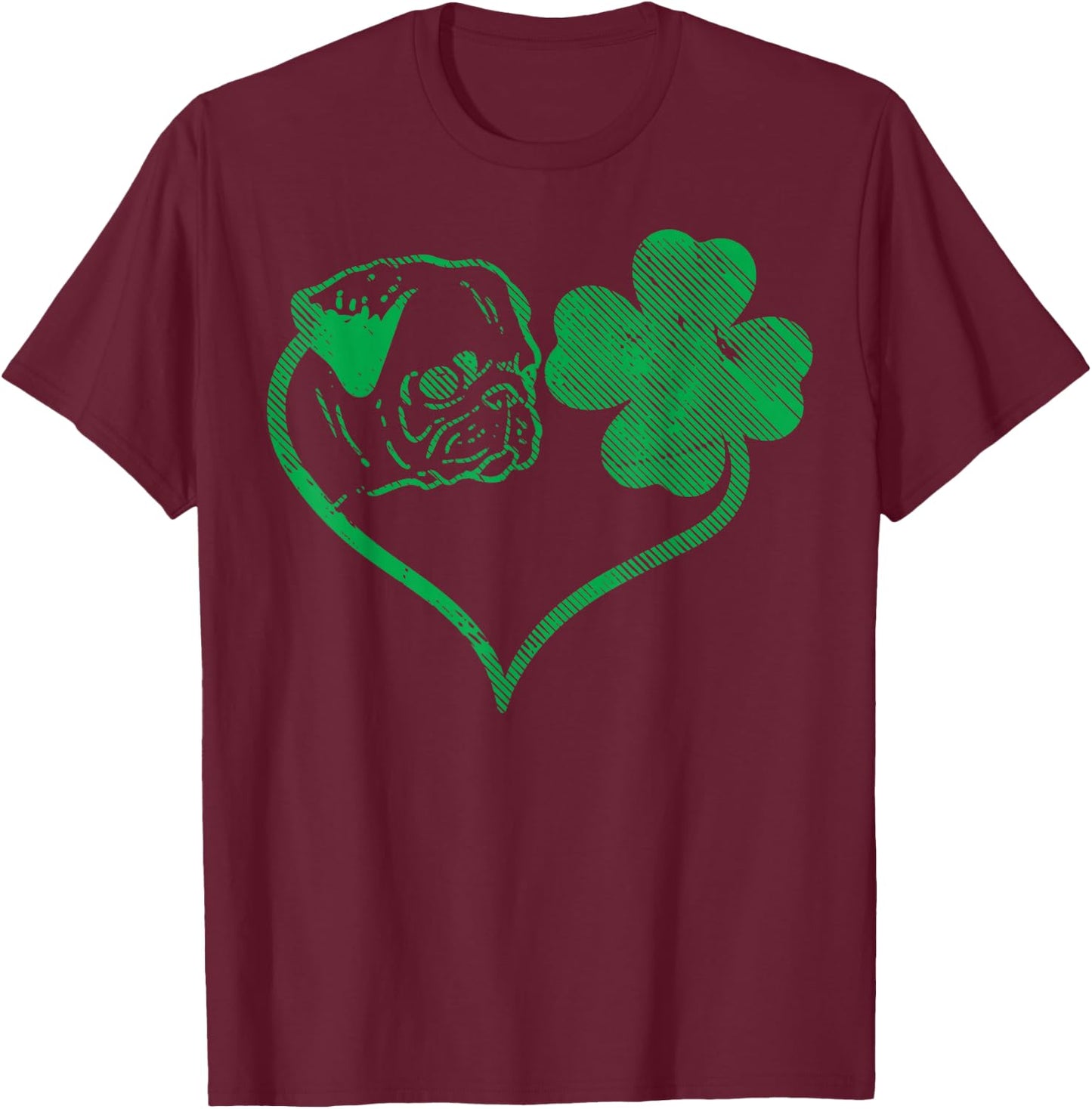 Irish Pug Face Shamrock Clover St Patricks Day Dog Owner T-Shirt - T-Shirt | Maroon