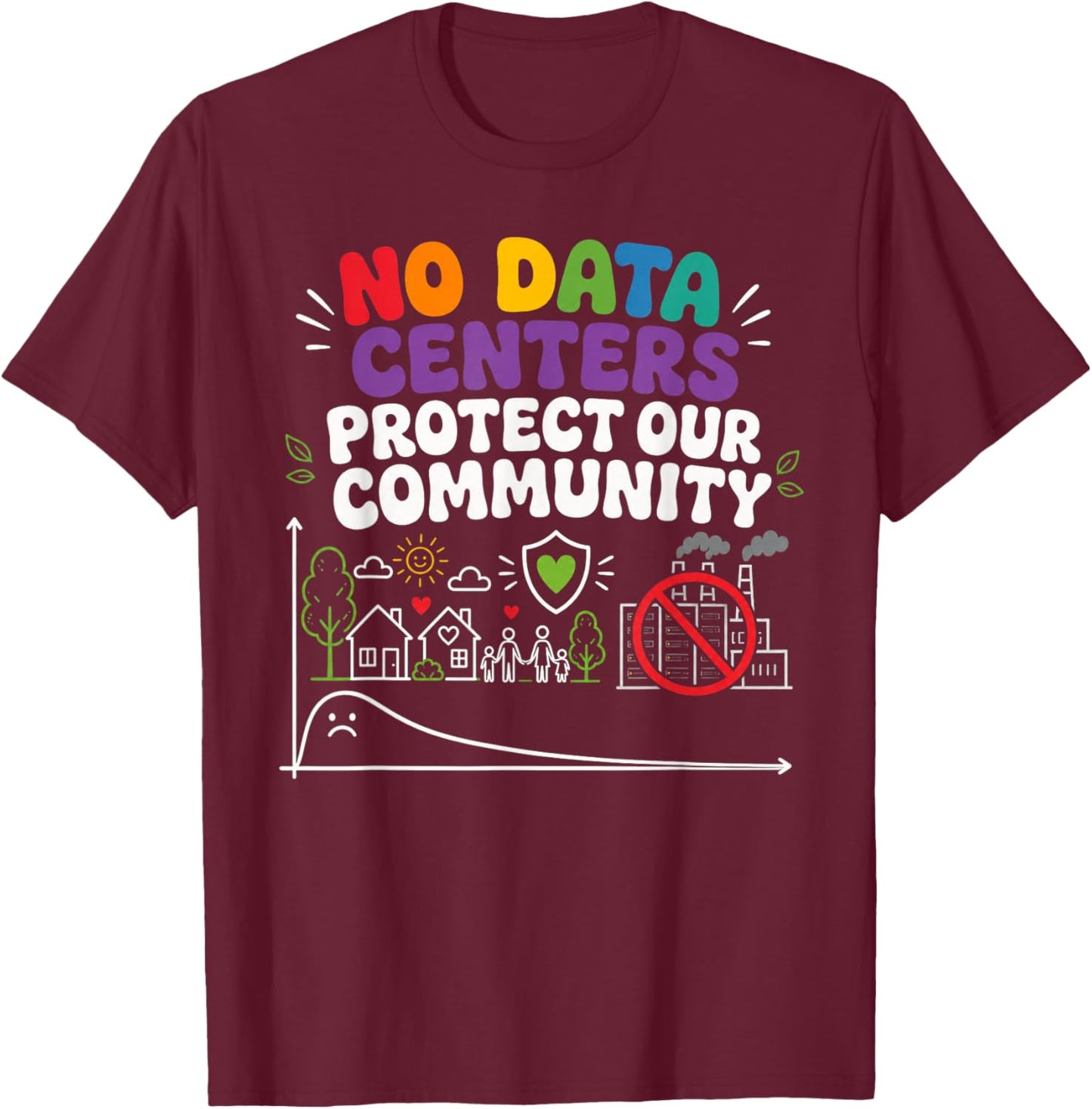 No Data Centers Protect Our Community Retro T-Shirt - T-Shirt | Maroon