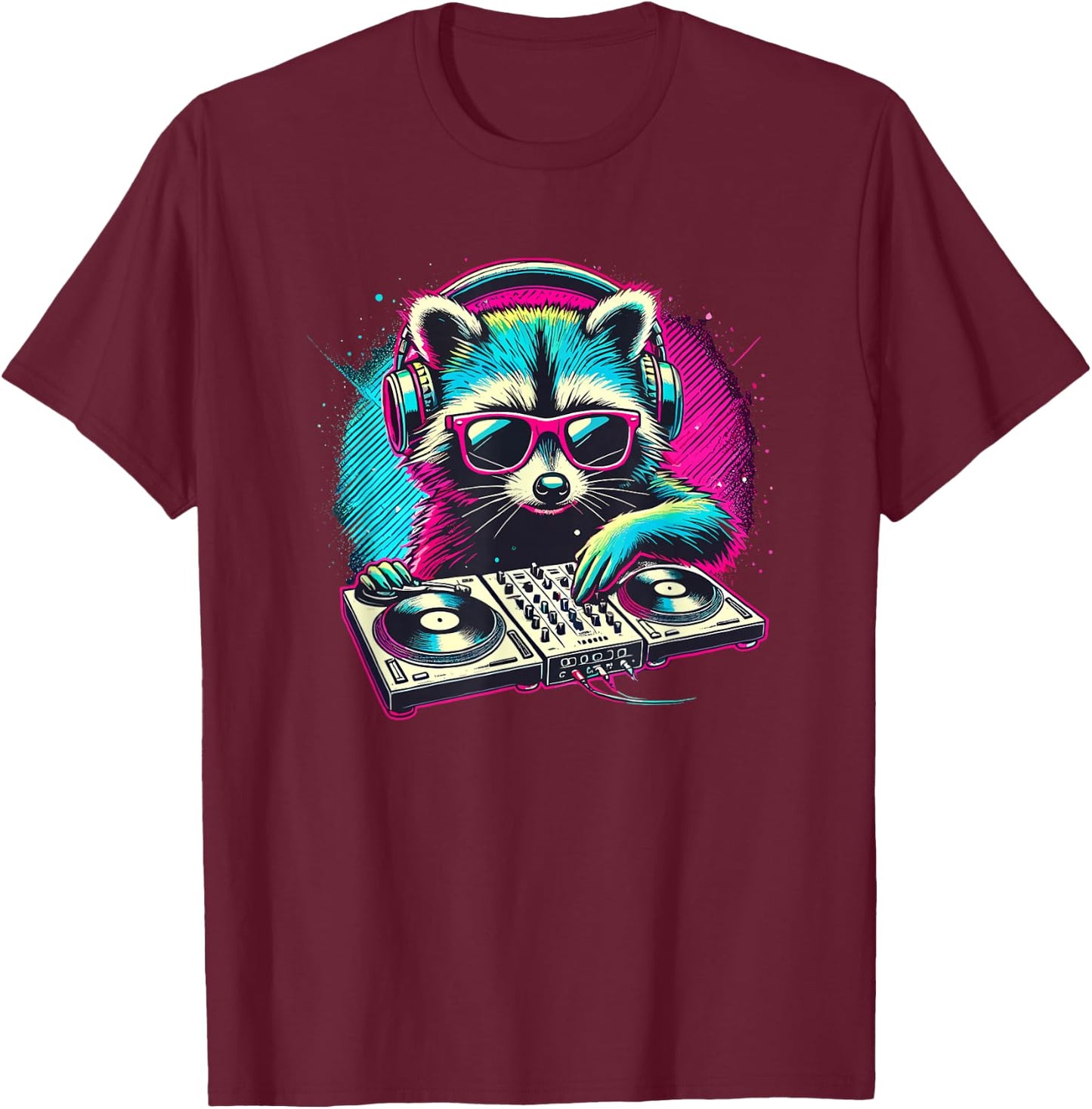 Cute Raccoon DJ Party Music Trash Panda Raccoons T-Shirt - T-Shirt | Maroon
