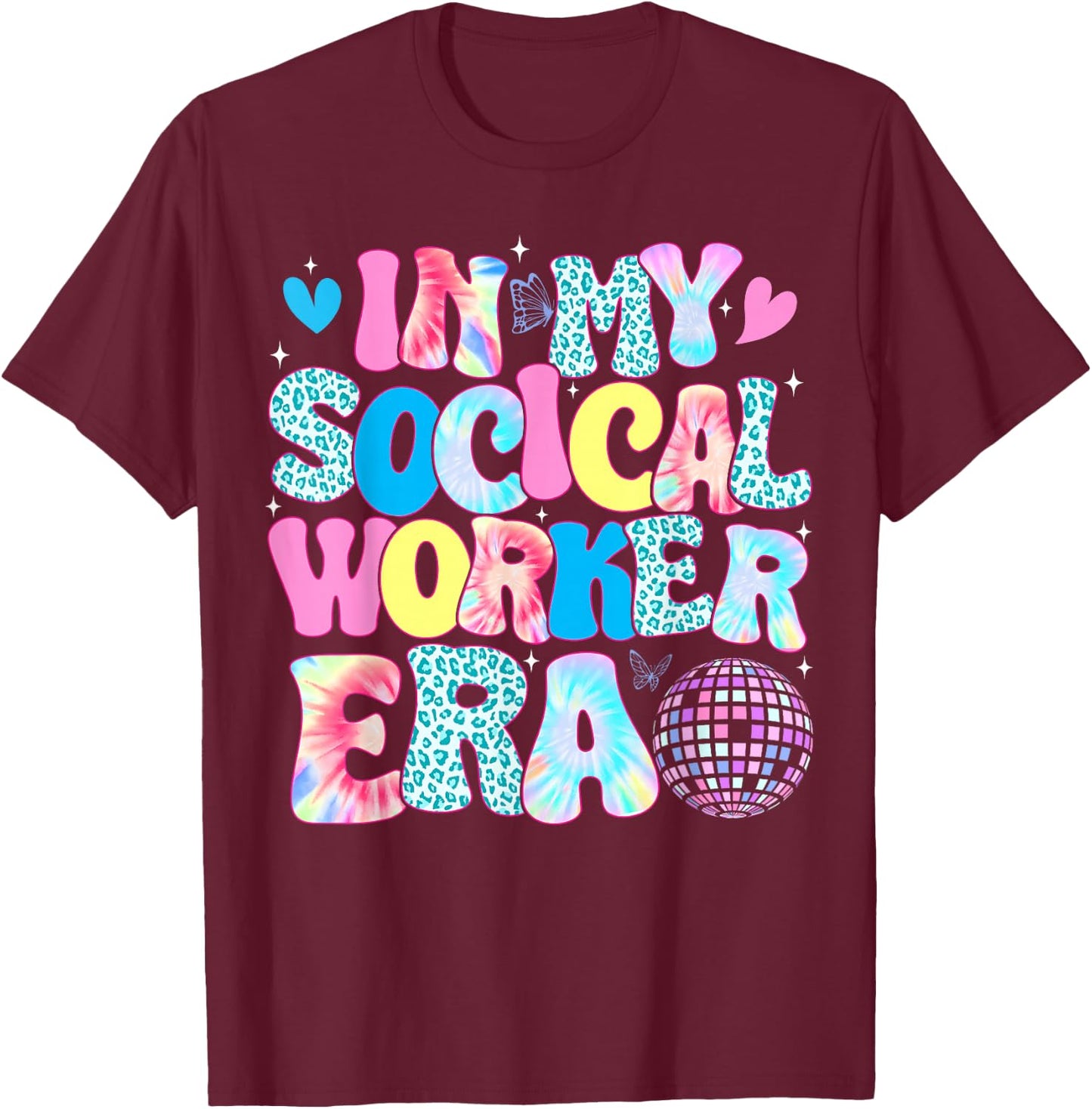 In My Social Worker Era Tie Dye Leopard Social Worker MSW T-Shirt - T-Shirt | Maroon