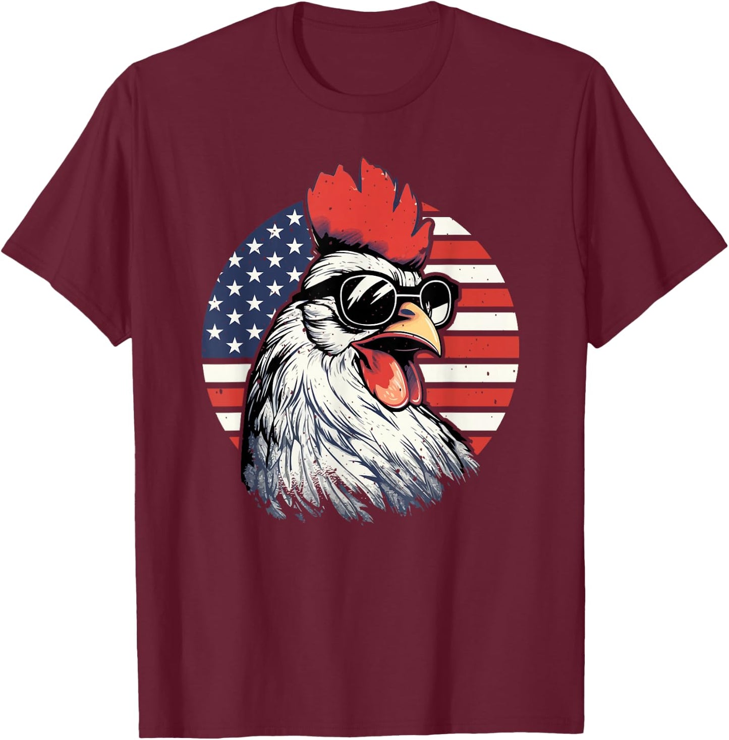 Patriotic Rooster in front of an American Flag 4th of July Kids Men T-Shirt - T-Shirt | Maroon