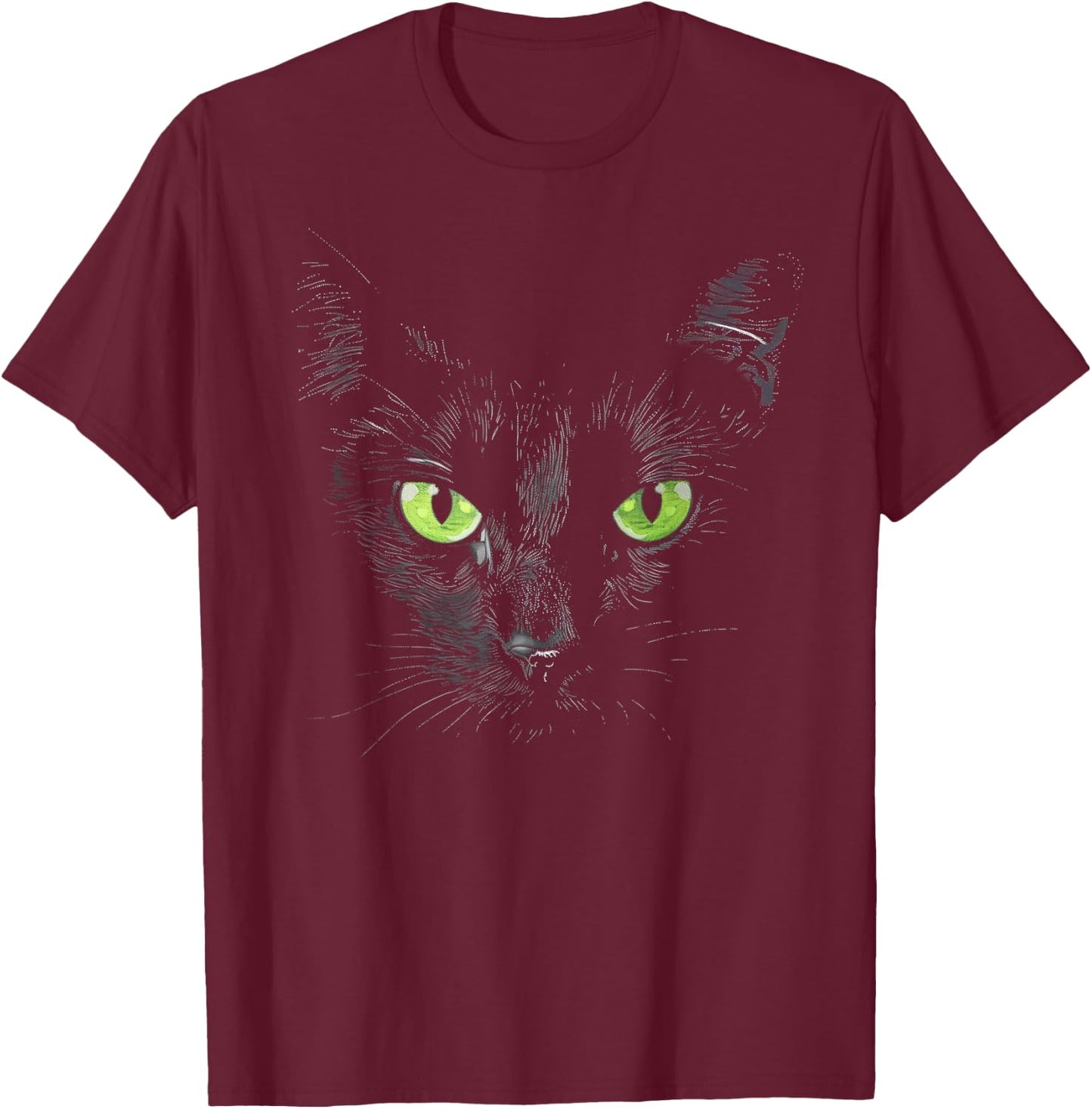 Funny Black Cat Face Green Eyes Kitten Halloween Costume Women Kids T-Shirt - T-Shirt | Maroon