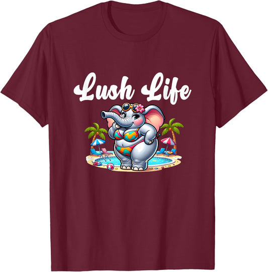 Lush Life - Sexy Elephant Thicc Body Pride Tropical Island T-Shirt - T-Shirt | Maroon