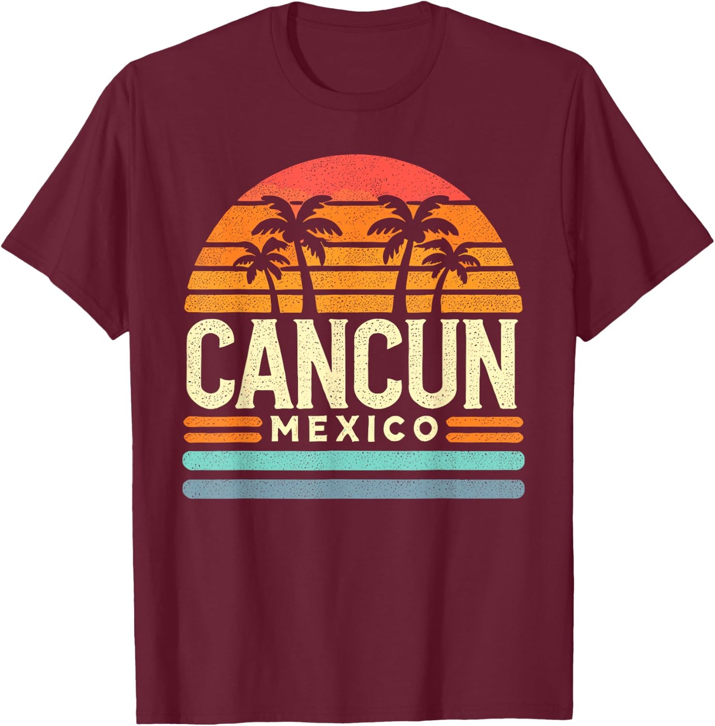 Cancun Designs By ShirtZilla Cancun Mexico Retro Beach Souvenir -Adults , Black, Small T-Shirt - T-Shirt | Maroon