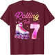 Rolling Into 7 Girl 7th Birthday Roller Skating T-Shirt - T-Shirt | Maroon