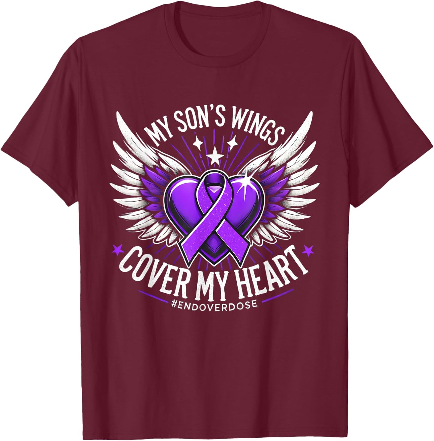 Overdose Awareness Month For Son Purple Ribbon T-Shirt - T-Shirt | Maroon