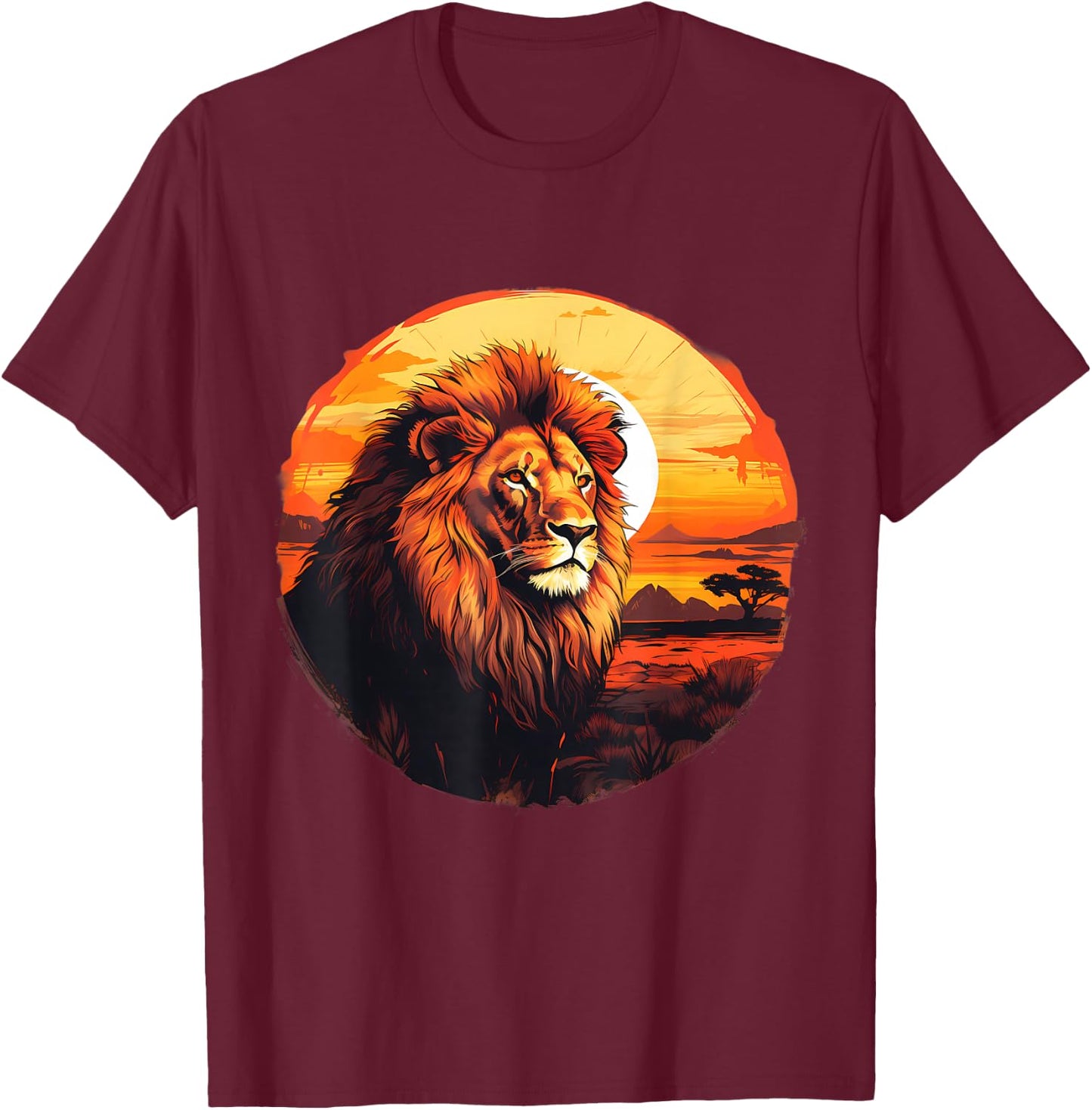 Lion Nature Wildlife African Animal Lovers Savanna Sunset T-Shirt - T-Shirt | Maroon