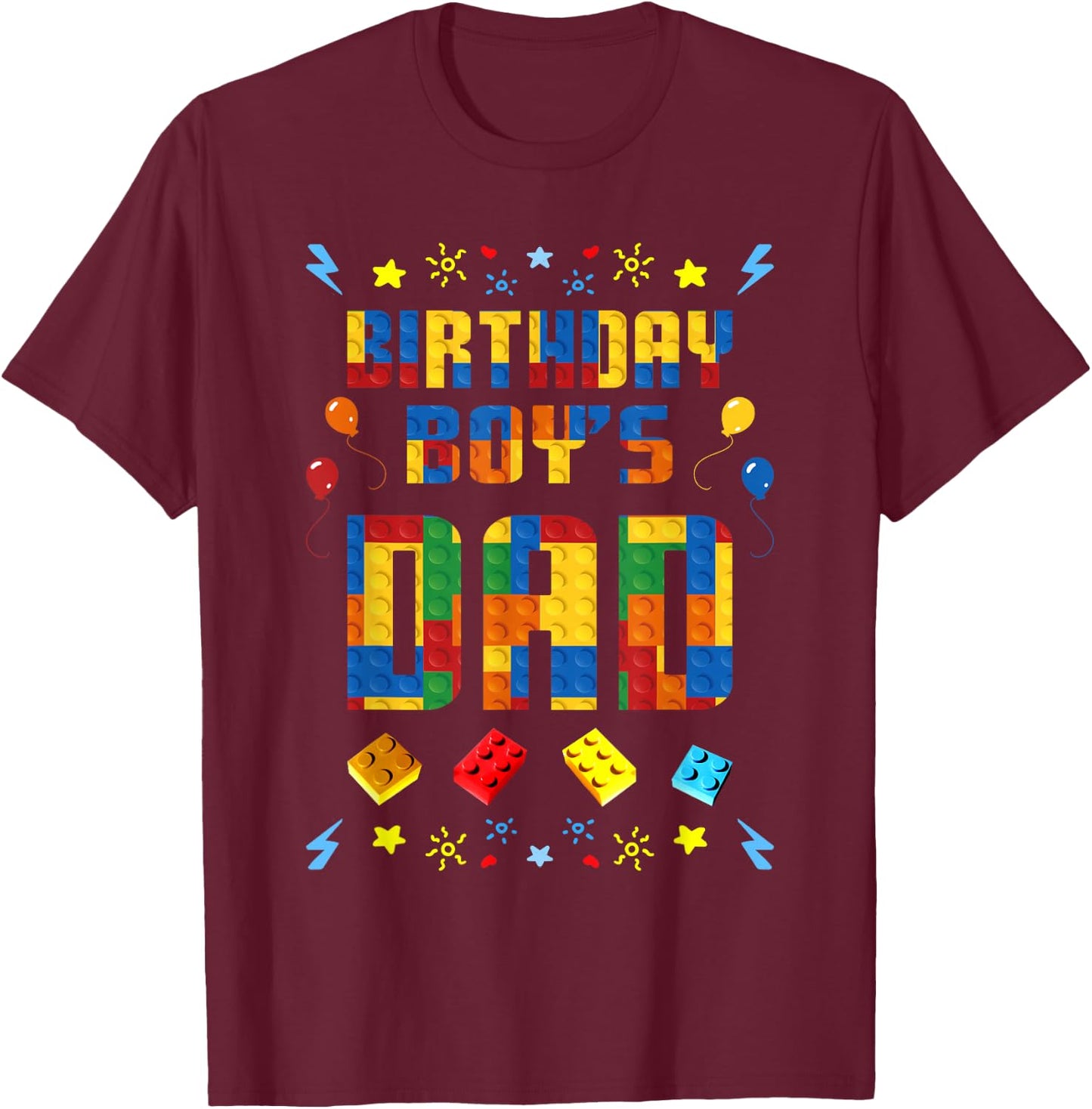 Birthday Boy's Dad Master Builder Building Blocks Family T-Shirt - T-Shirt | Maroon