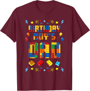 Birthday Boy's Dad Master Builder Building Blocks Family T-Shirt - T-Shirt | Maroon