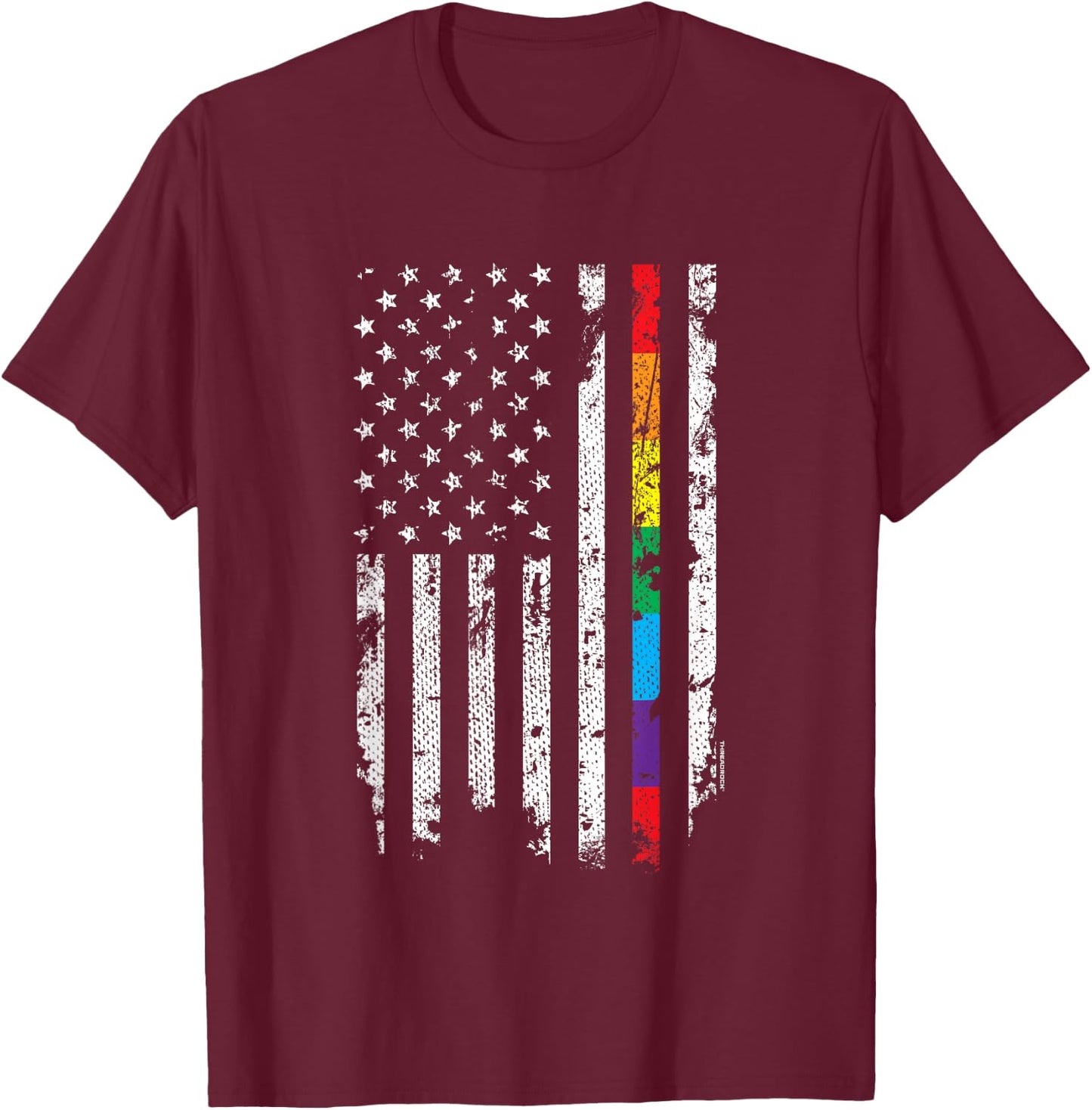 Gay Pride Thin Rainbow Line American Flag T-Shirt - T-Shirt | Maroon