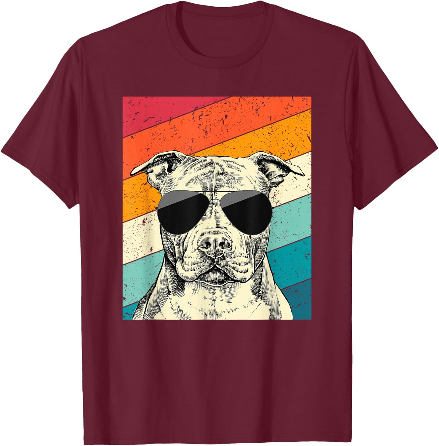 Retro Vintage Pit Bull with Sunglasses Pittie Dog Lovers T-Shirt - T-Shirt | Maroon
