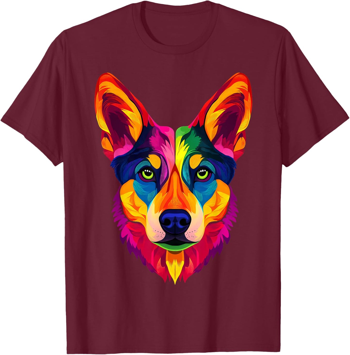 Colorful Dingo Face Ancient Australian Dog Wild Animal Black T-Shirt - T-Shirt | Maroon