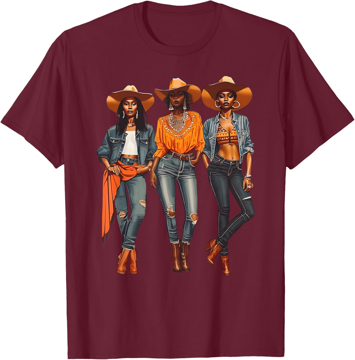 Black Cowgirl Western Rodeo Melanin Black History Texas T-Shirt - T-Shirt | Maroon