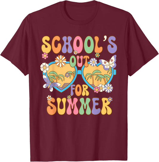 Schools Out For Summer Hawaii Beach Last Day Of School Retro Men Women Kids T-Shirt - T-Shirt | Maroon