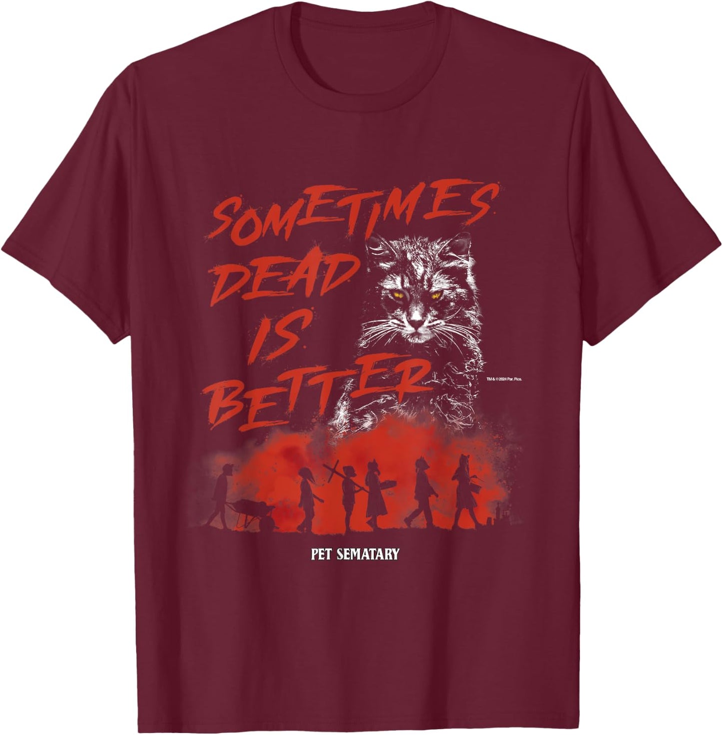 Pet Sematary Halloween Sometimes Dead is Better Cat Design T-Shirt - T-Shirt | Maroon
