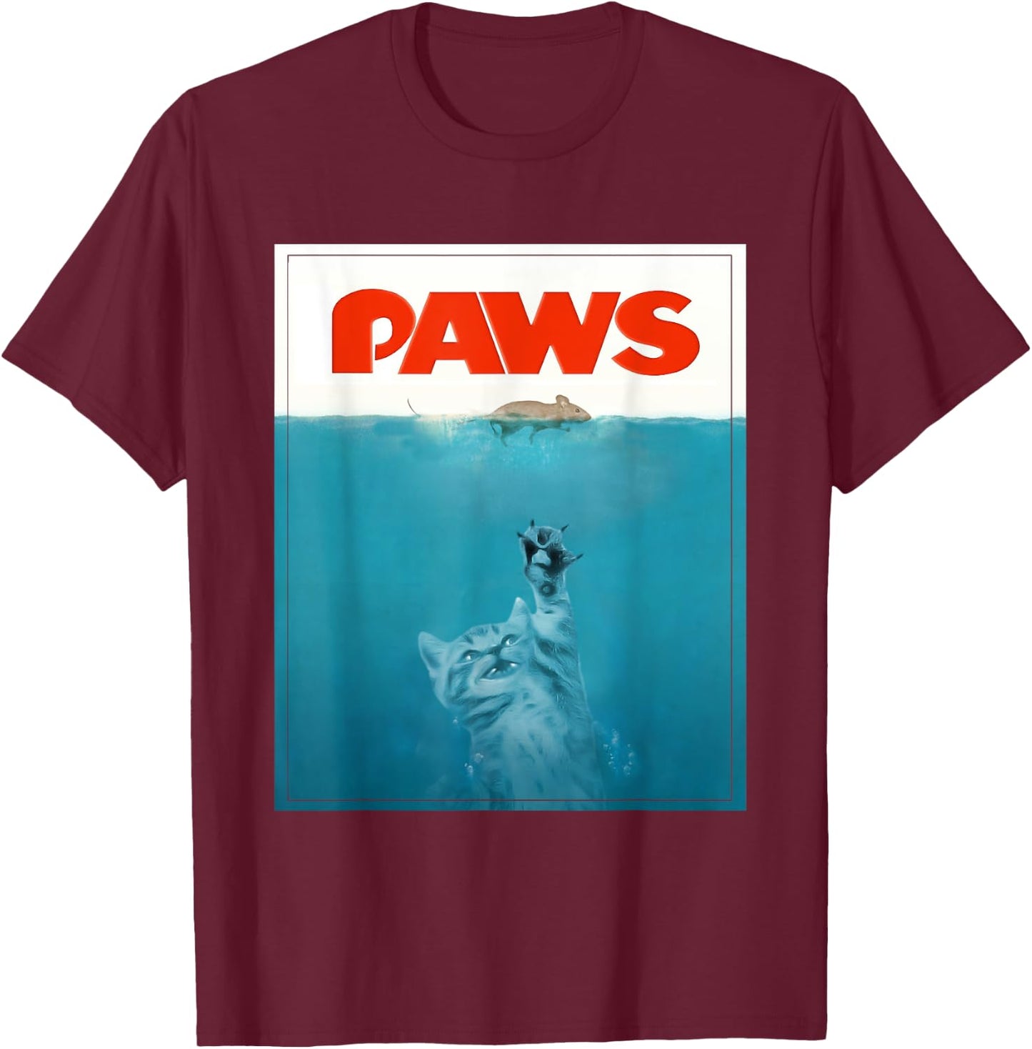 Paws cat funny , Kitten movie poster parody Men Women T-Shirt - T-Shirt | Maroon