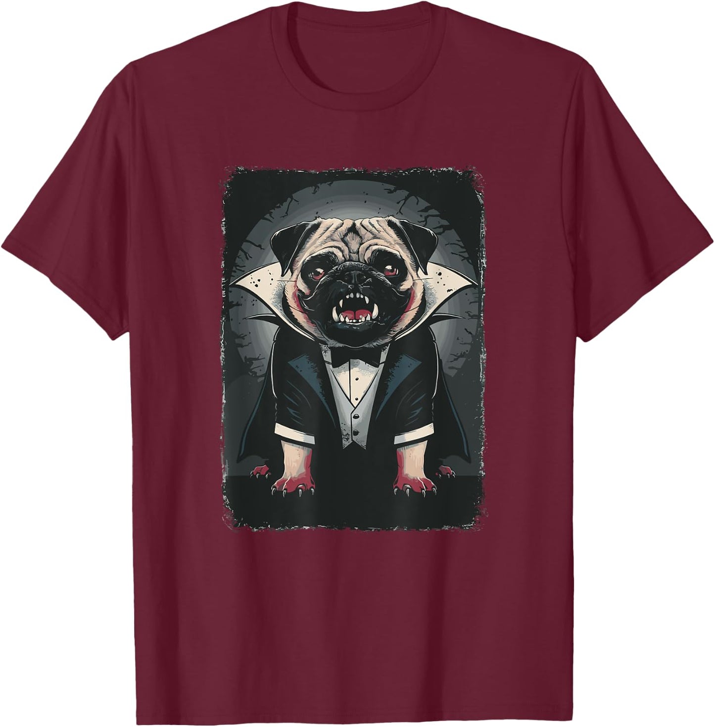 Halloween Vampire Pug Pugs T-Shirt - T-Shirt | Maroon