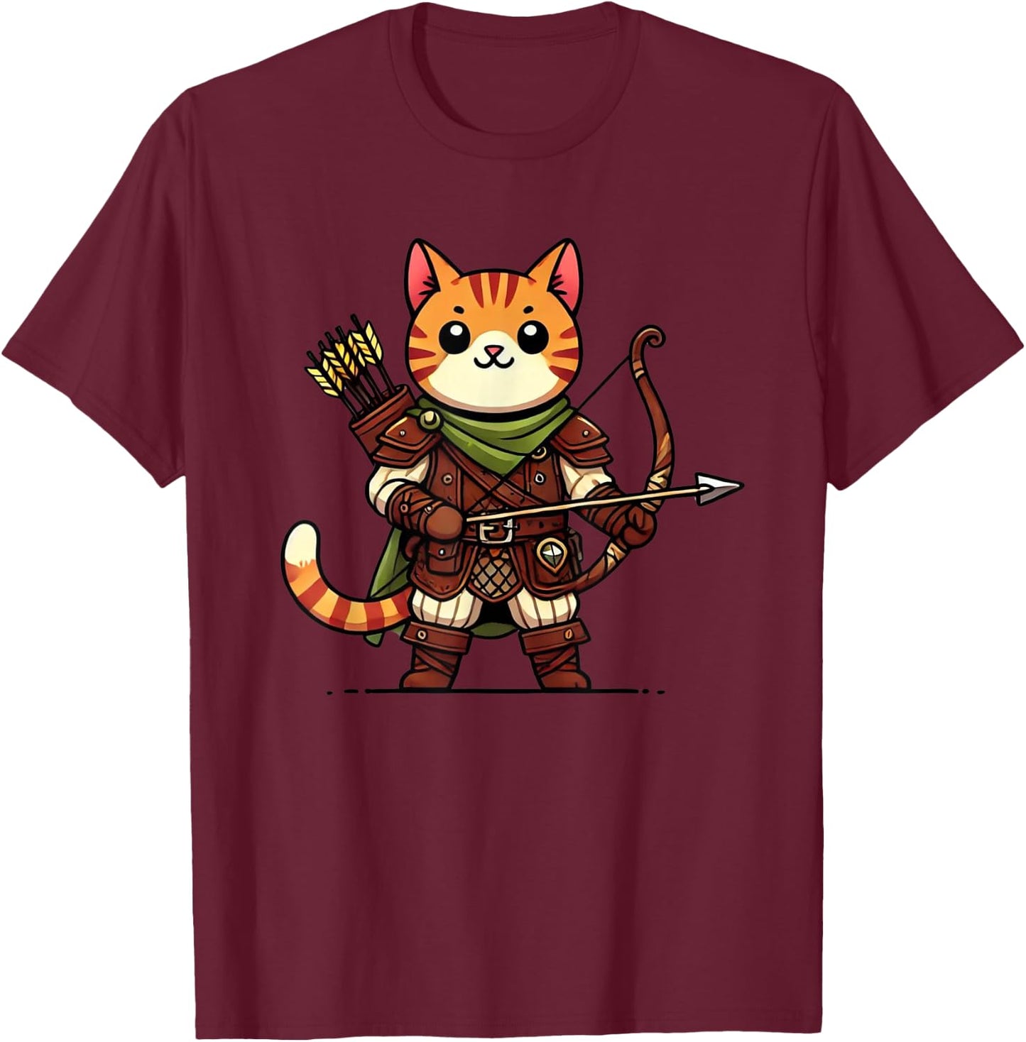Medieval Ranger Cat Men Women T-Shirt - T-Shirt | Maroon