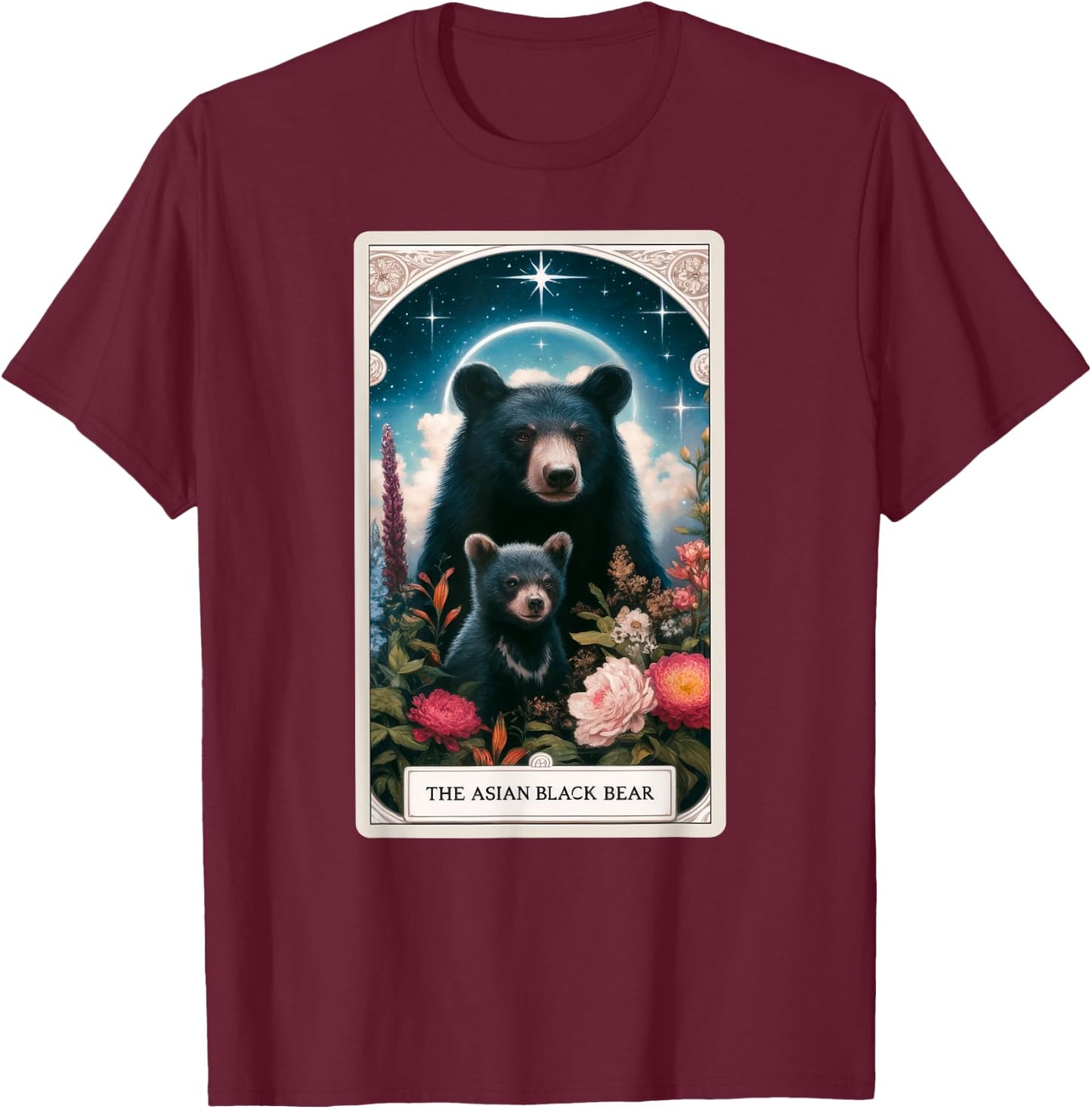 The Asian Black Bear Tarot Card Animal Wildlife T-Shirt - T-Shirt | Maroon