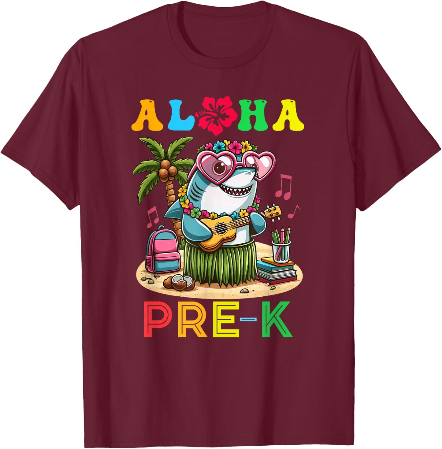 Aloha Pre K Shark Hawaii Back to School Kids Girl T-Shirt - T-Shirt | Maroon