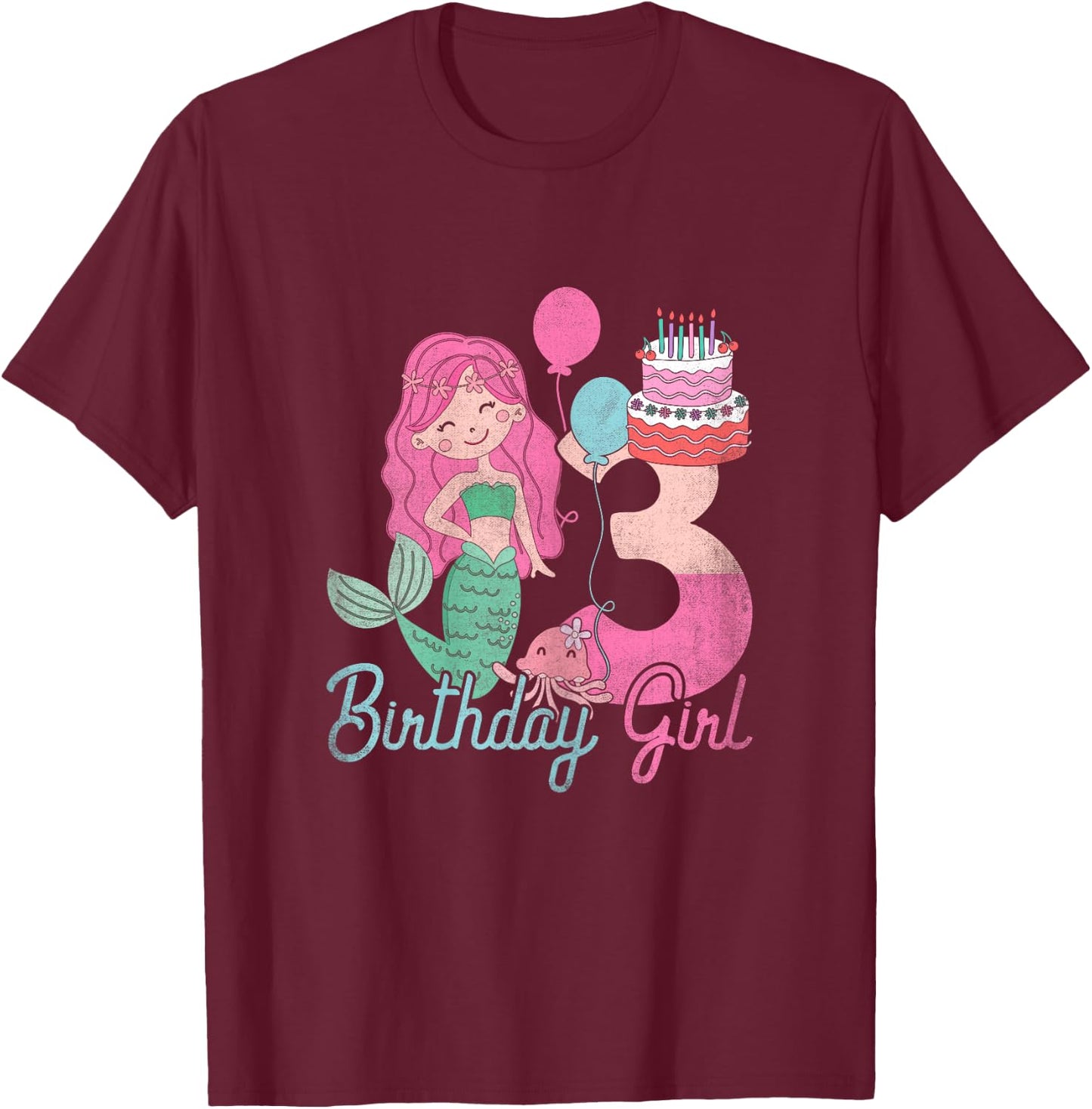 3 Years Old Birthday Girl Gifts Mermaid 3rd Birthday T-Shirt - T-Shirt | Maroon