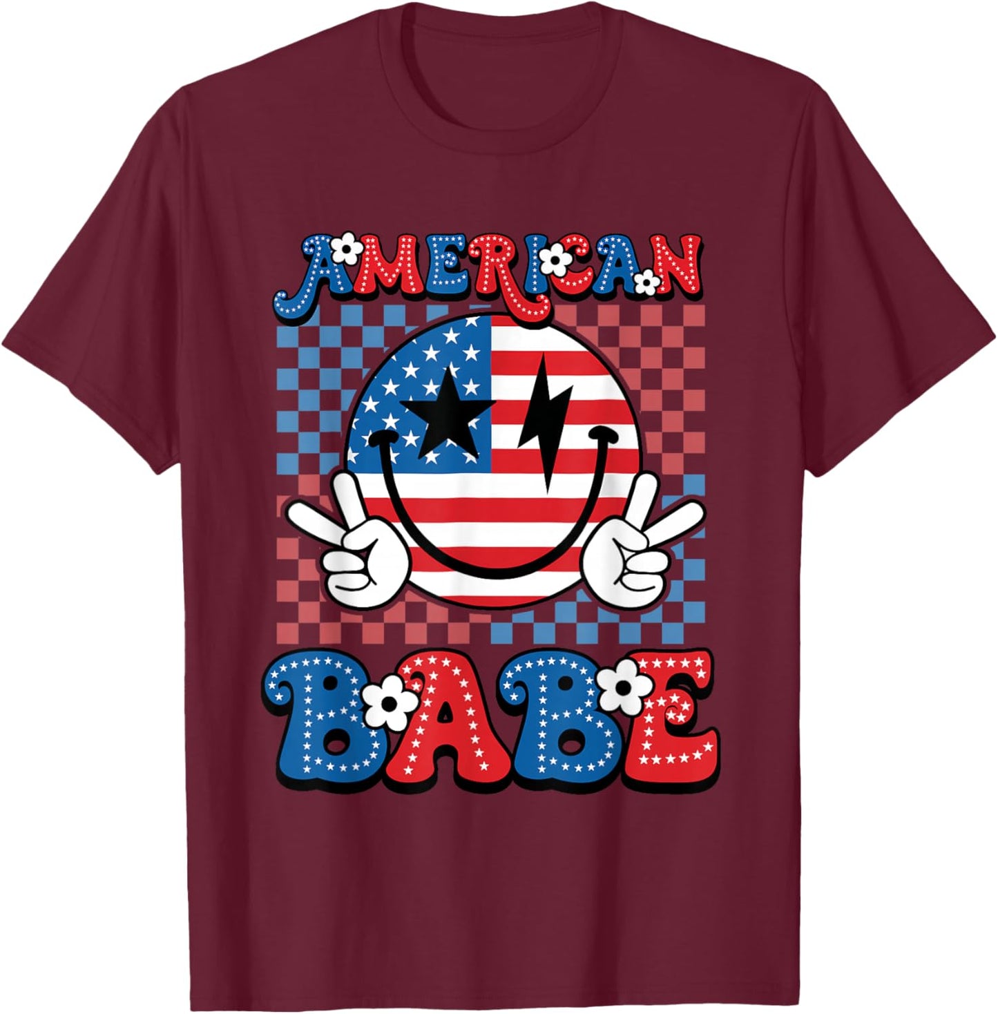 Groovy Retro 4th Of July American Girls Babe USA Patriotic T-Shirt - T-Shirt | Maroon