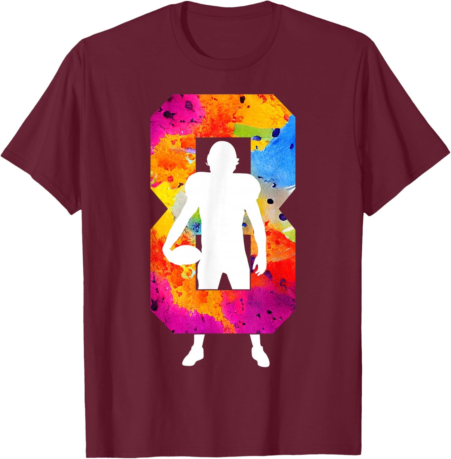 Number 8 Years Football 8th Birthday T-Shirt - T-Shirt | Maroon
