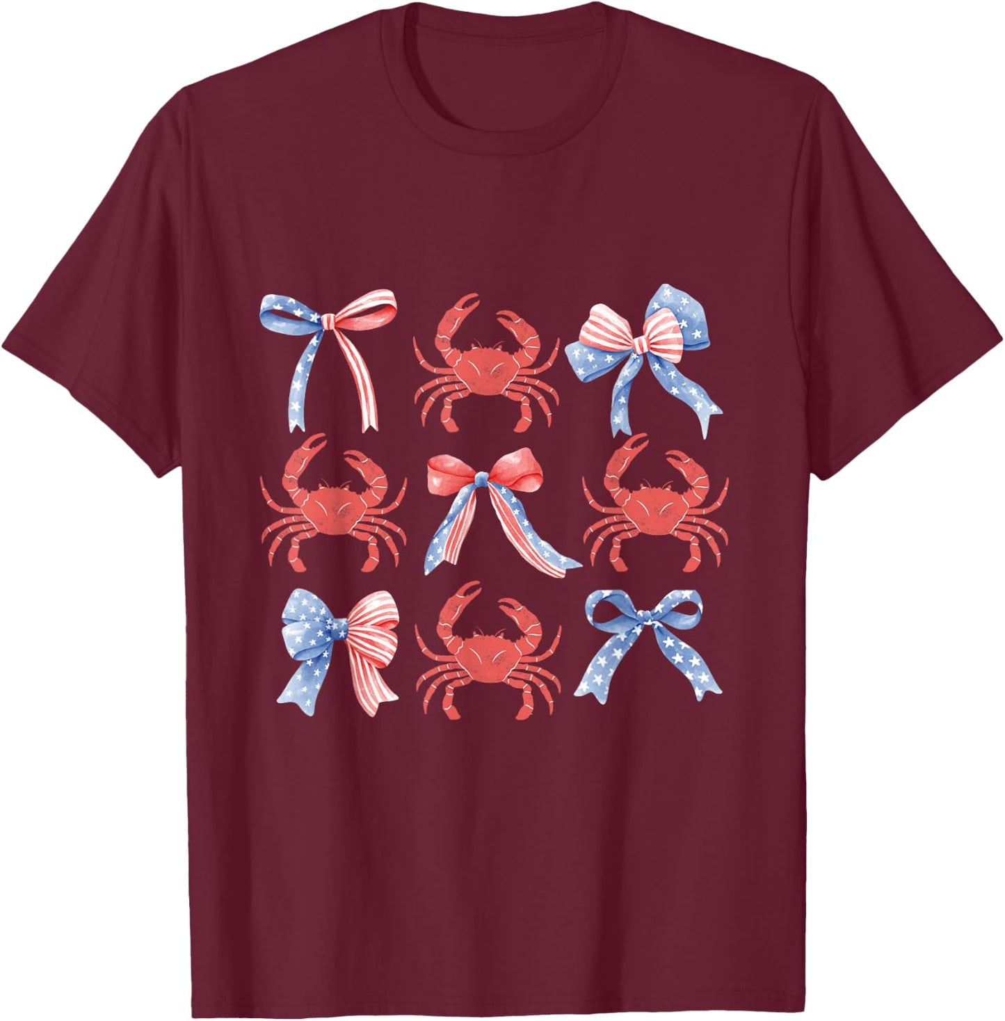 Pink Bows Cute Coquette Crab y2k Girl Aesthetic USA coastal T-Shirt - T-Shirt | Maroon