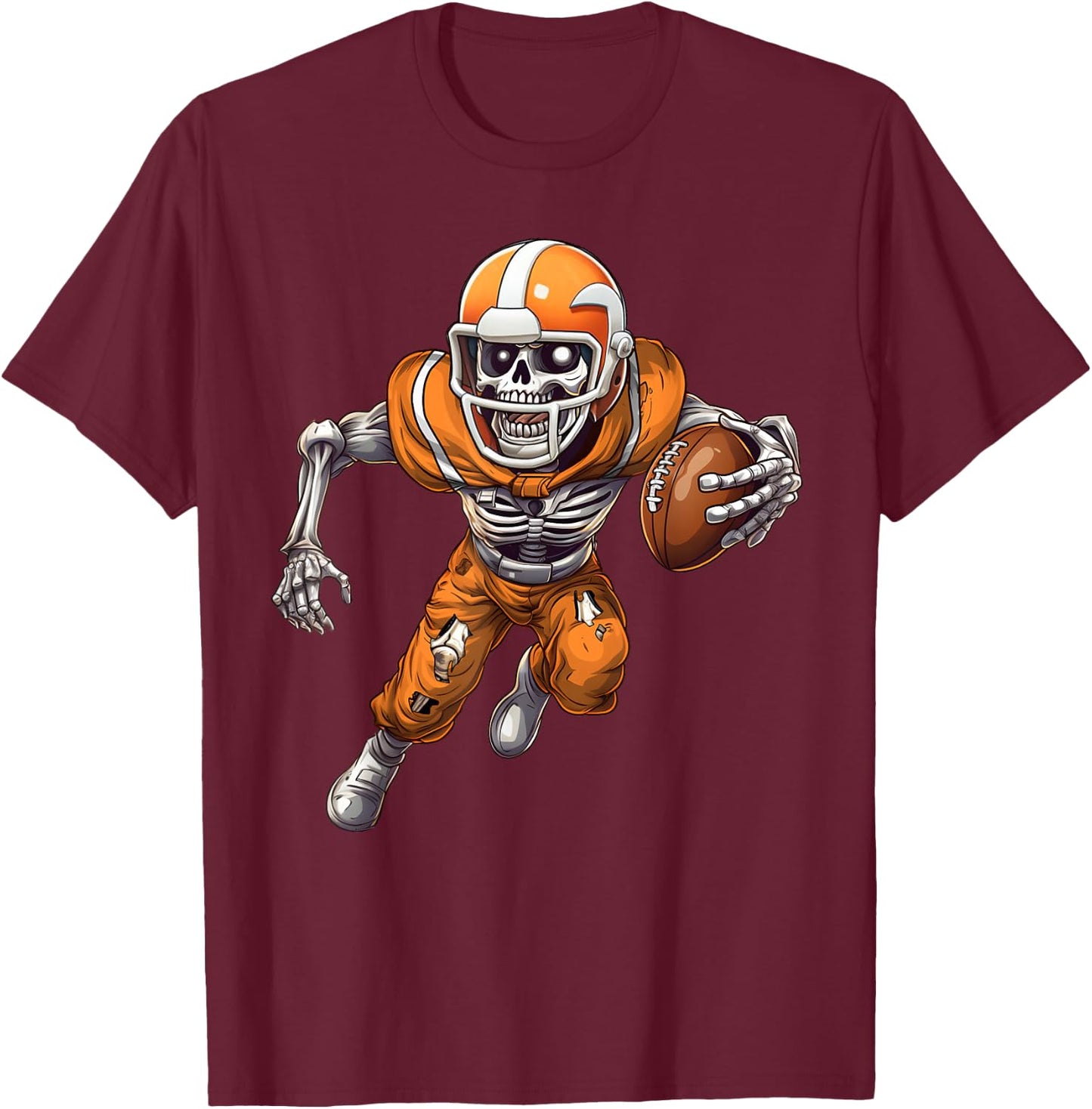 Funny Halloween Shirts Men Boys Skeleton Playing Football T-Shirt - T-Shirt | Maroon