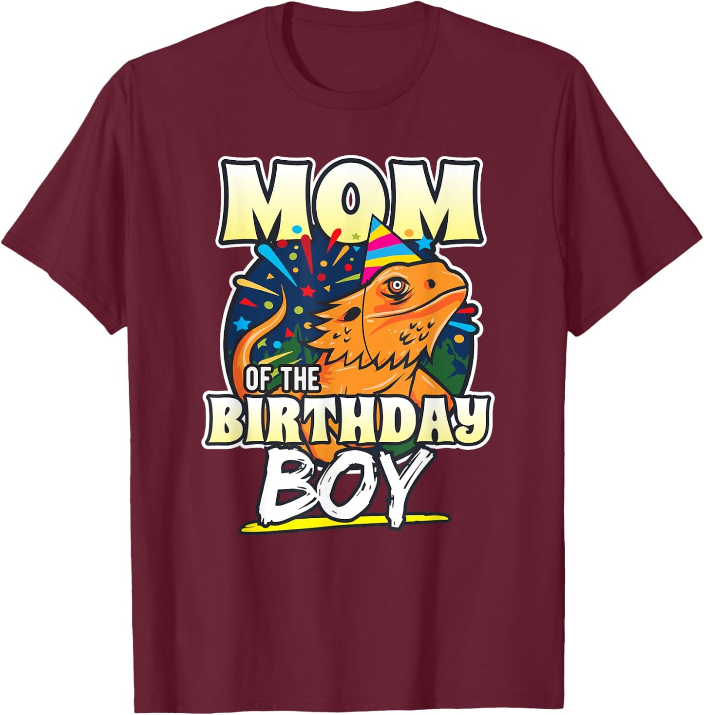 Mom of Birthday Boy - Kids Reptile Birthday Party T-Shirt - T-Shirt | Maroon