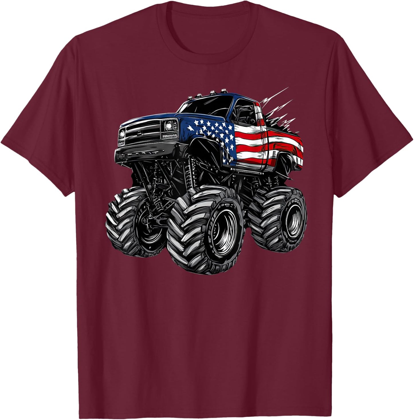 Monster Truck USA Flag American Patriotic design T-Shirt - T-Shirt | Maroon