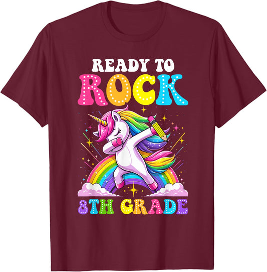 Ready To Rock 8th Grade Dabbing Unicorn Back To School Girls T-Shirt - T-Shirt | Maroon