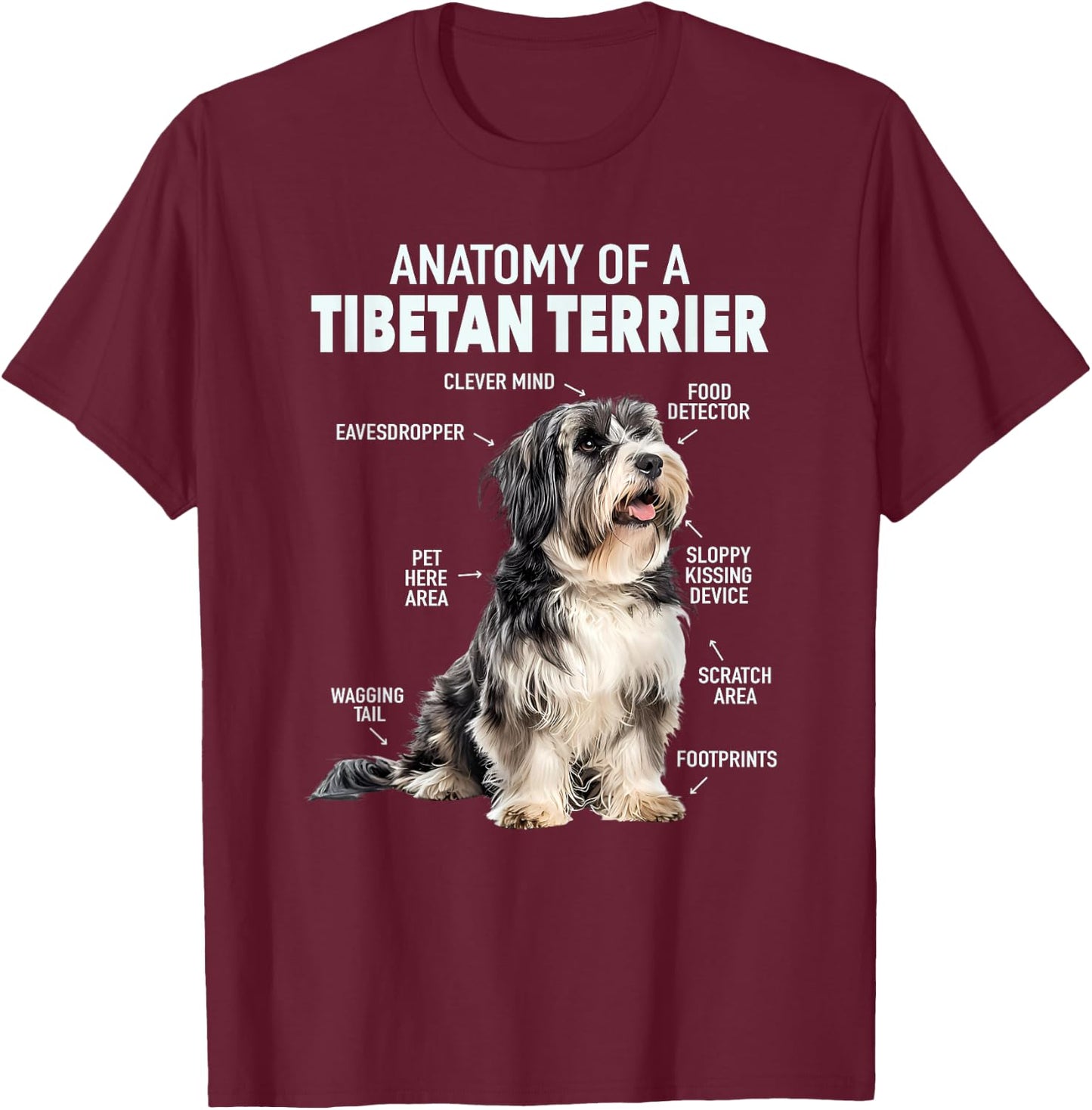 Anatomy Of A Tibetan Terrier T-Shirt - T-Shirt | Maroon