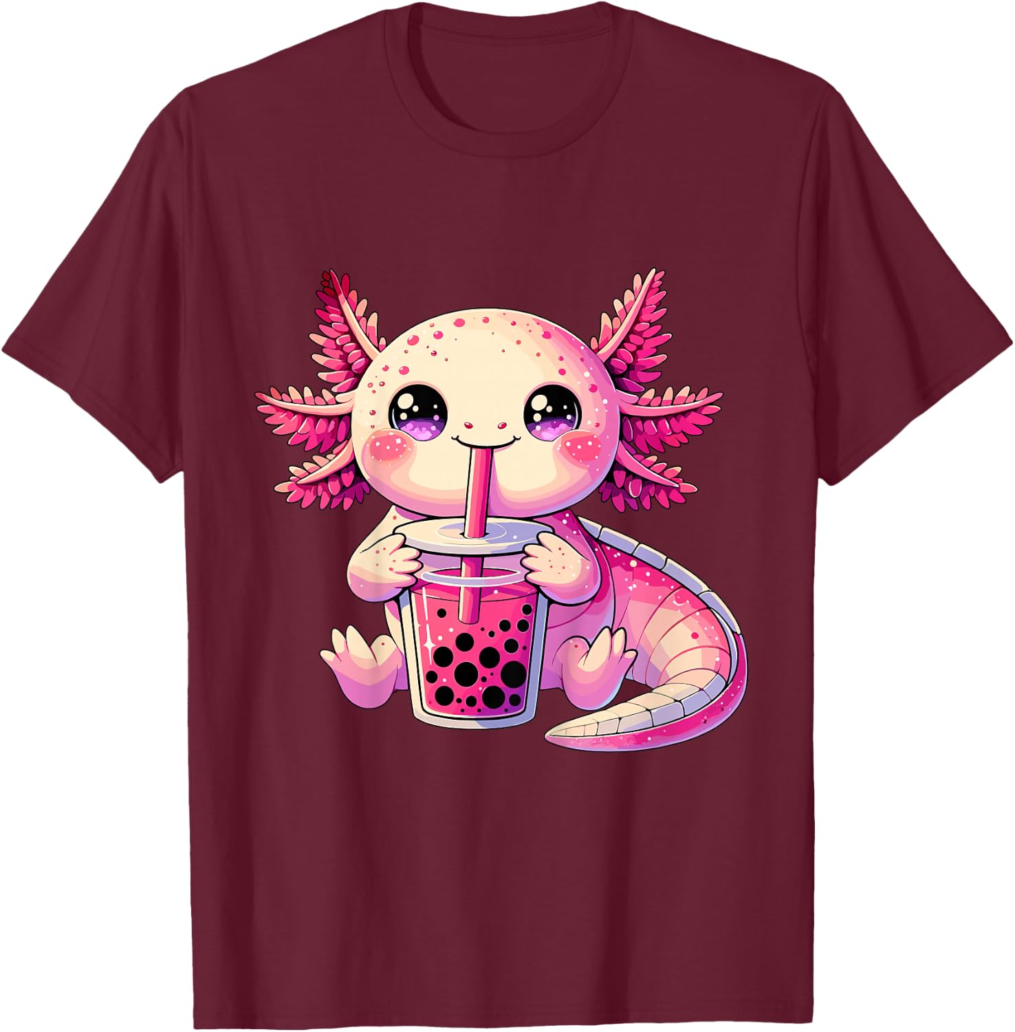 Axolotl Bubble Boba Tea Cute Kawaii Axolotl T-Shirt - T-Shirt | Maroon